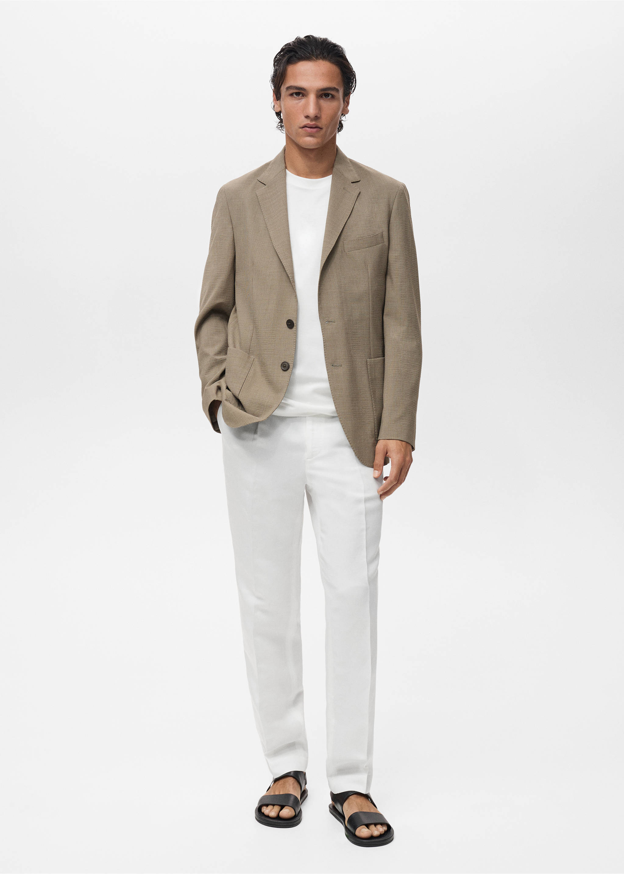 Garniturowa marynarka slim fit z chłodnej wełny - Plan ogólny, Norkowy szary. Ref: 87027892-00.