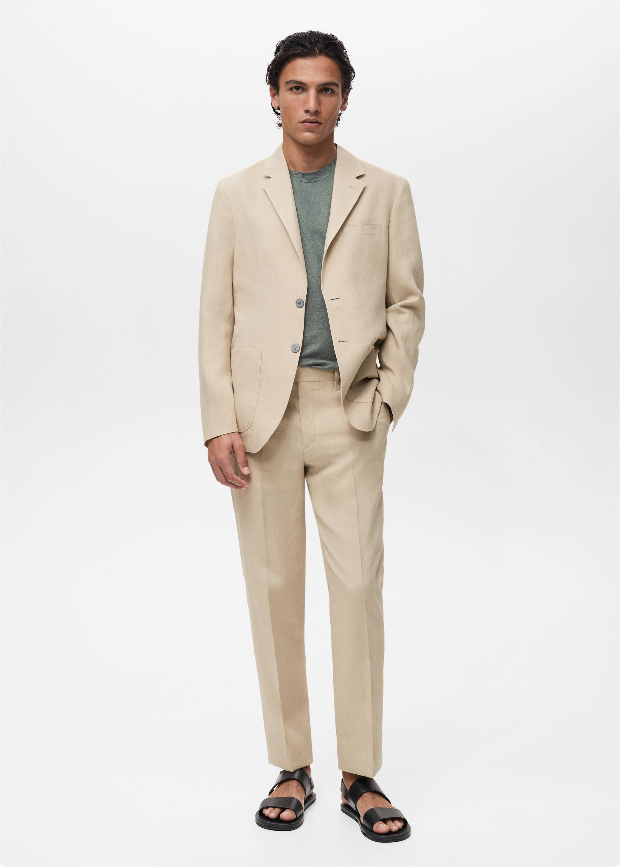 Blazer aus 100 % Leinen mit aufgesetzten Taschen - Allgemeine Ansicht