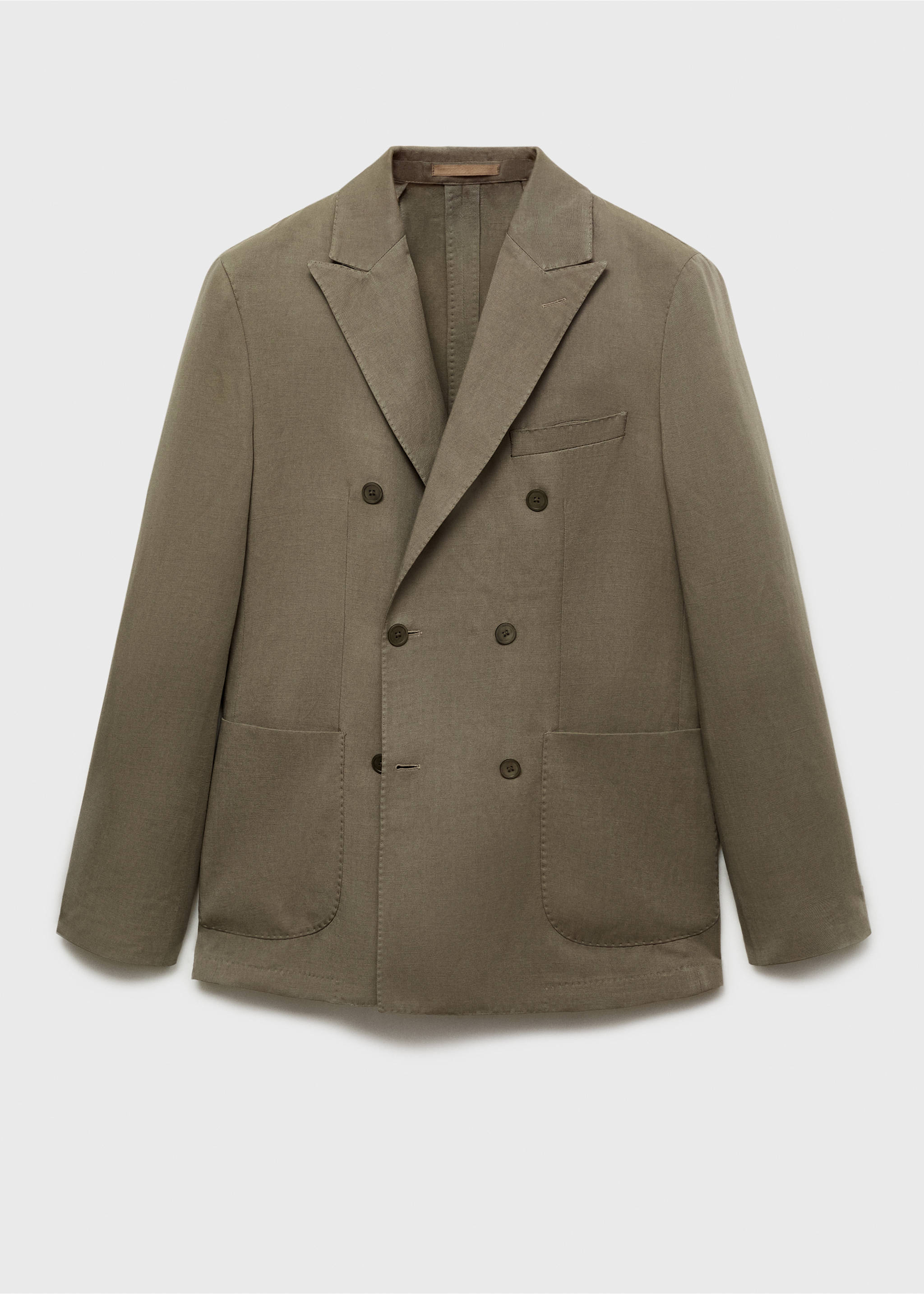 Zweireihiger Slim-Fit-Blazer aus Leinenmischgewebe - Artikel ohne Model, Nerzgrau. Ref: 87027895-00.