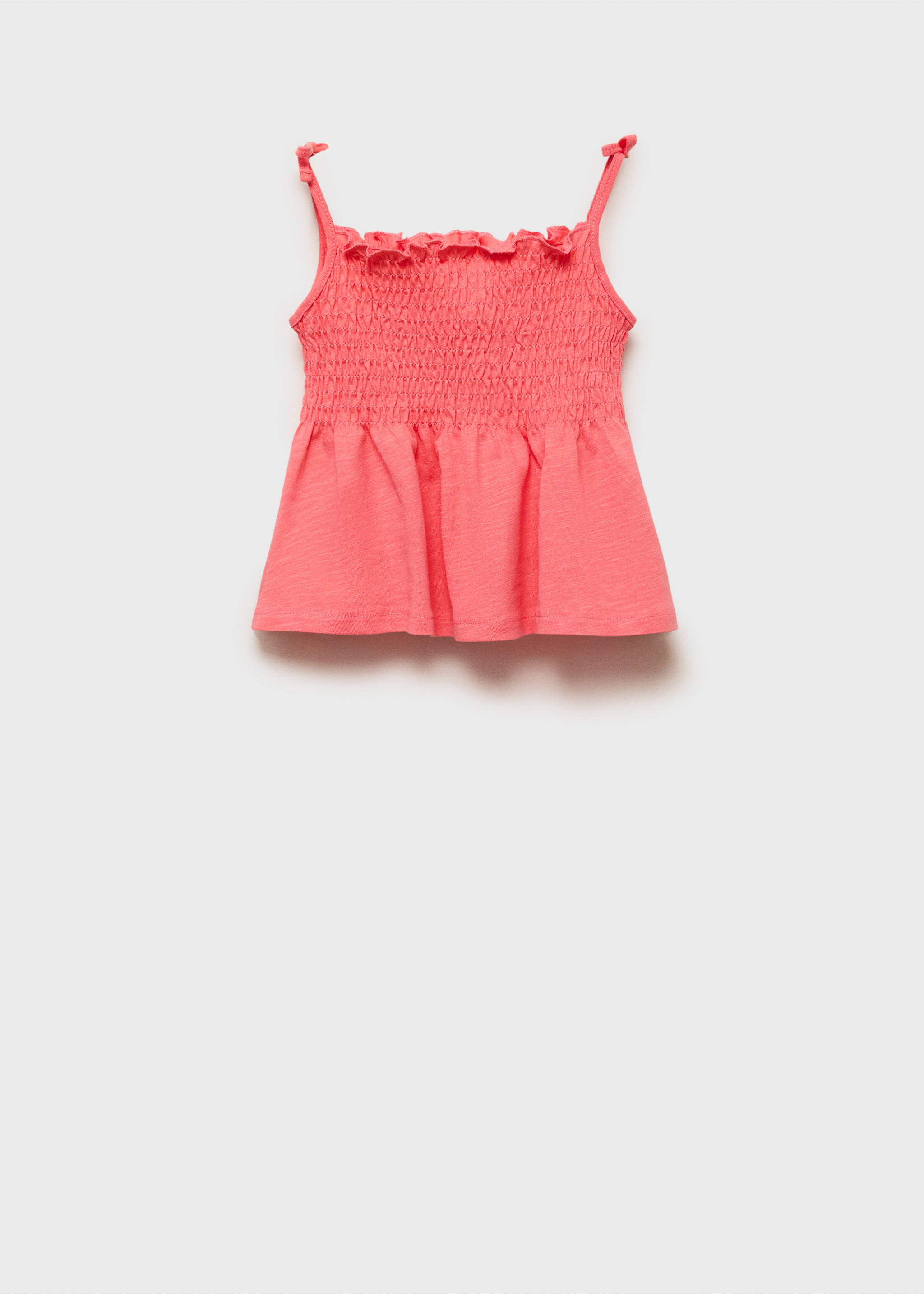 Ruched strapless top - Article without model, Coral Red. Ref: 87027897-00.