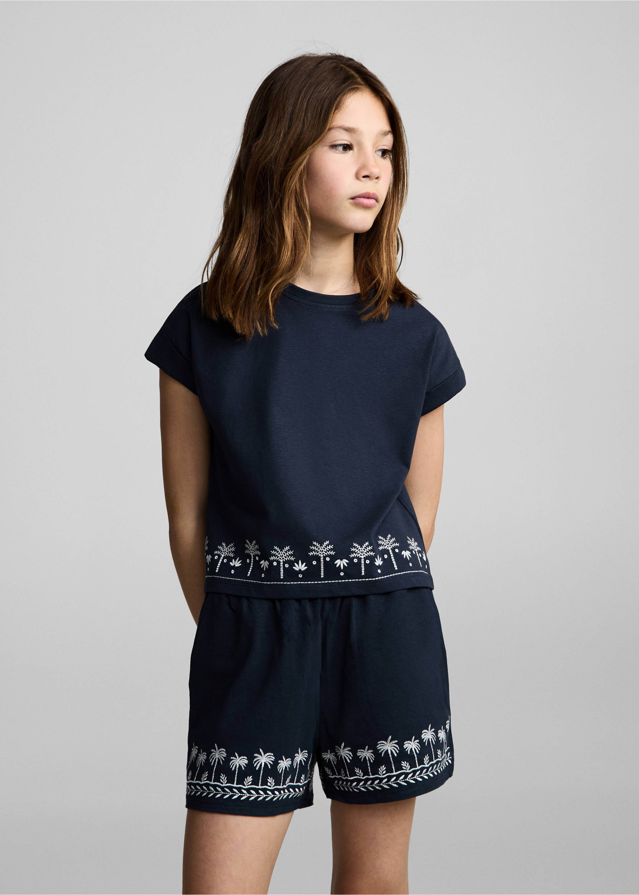 Embroidered short-sleeved t-shirt - Medium plane, Navy. Ref: 87027898-00.