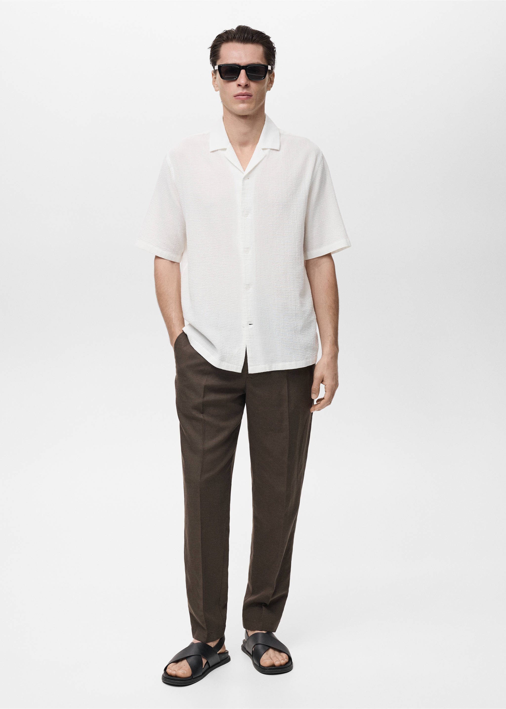 Seersucker-Hemd mit Bowlingkragen - Allgemeine Ansicht, Weiß. Ref: 87027905-00.