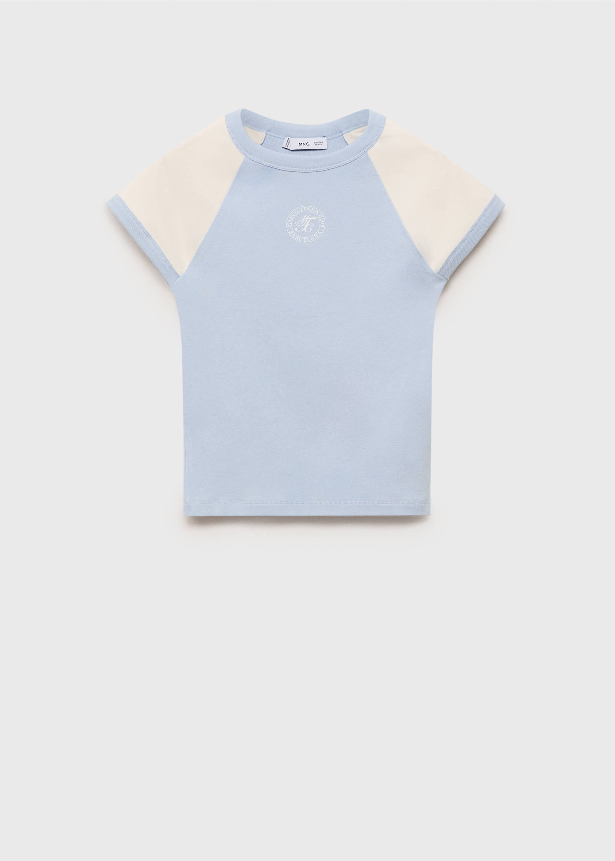 Cotton t-shirt with contrasting sleeves - Article without model, Sky Blue. Ref: 87027909-00.