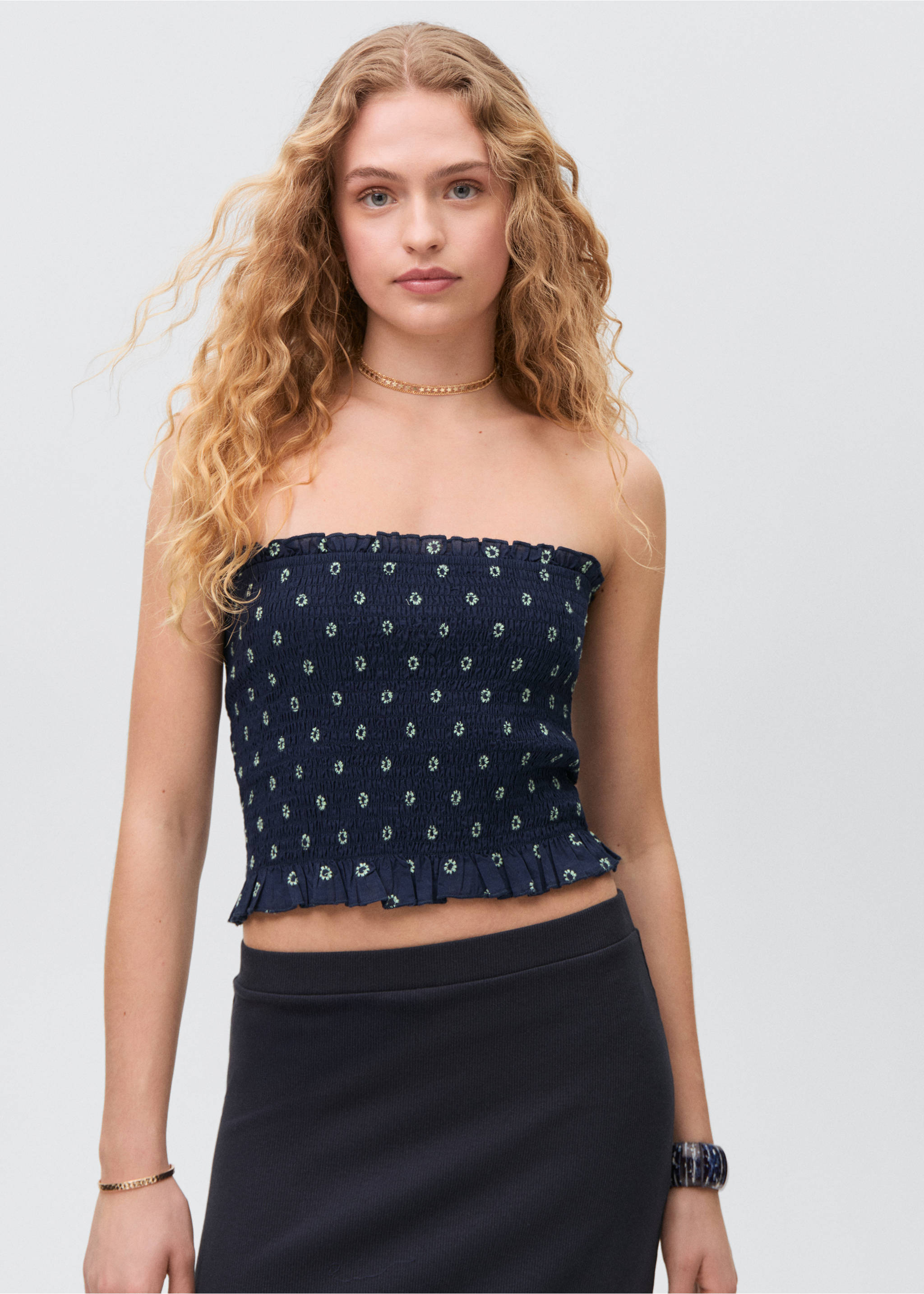 Ruched strapless top - Medium plane, Navy. Ref: 87028265-00.