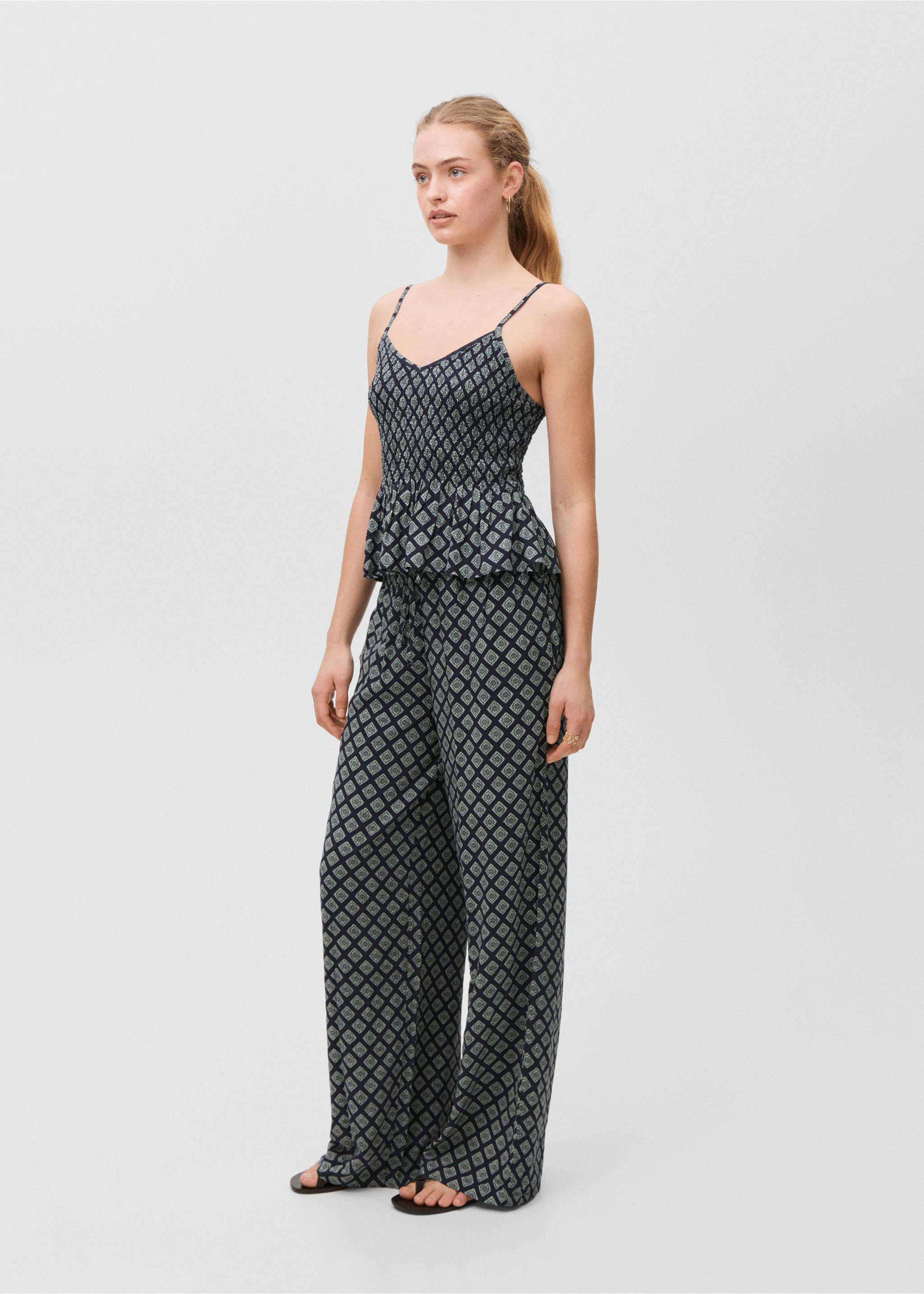 Printed straight trousers - General plane, Navy. Ref: 87028266-00.
