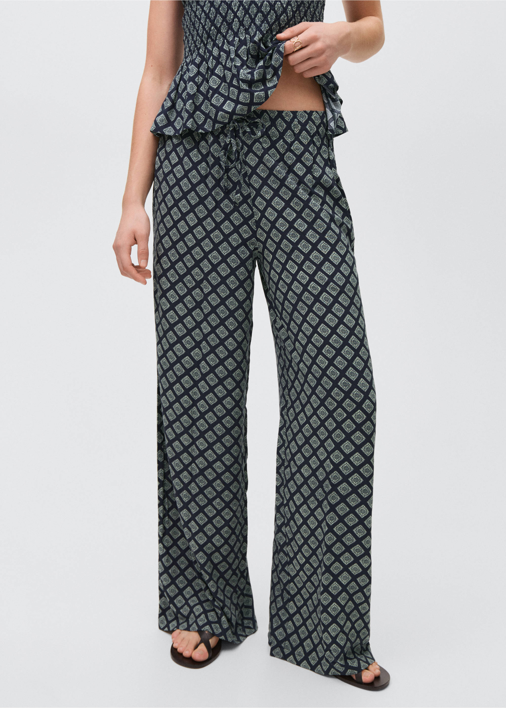 Printed straight trousers - Medium plane, Navy. Ref: 87028266-00.