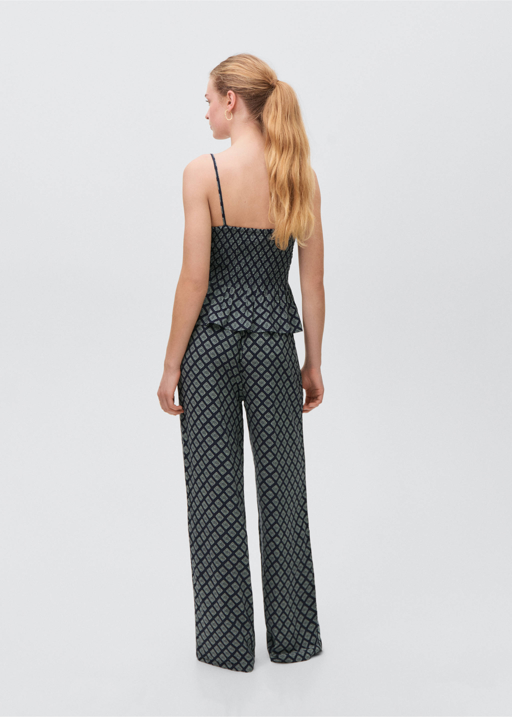 Printed straight trousers - Reverse of the article, Navy. Ref: 87028266-00.
