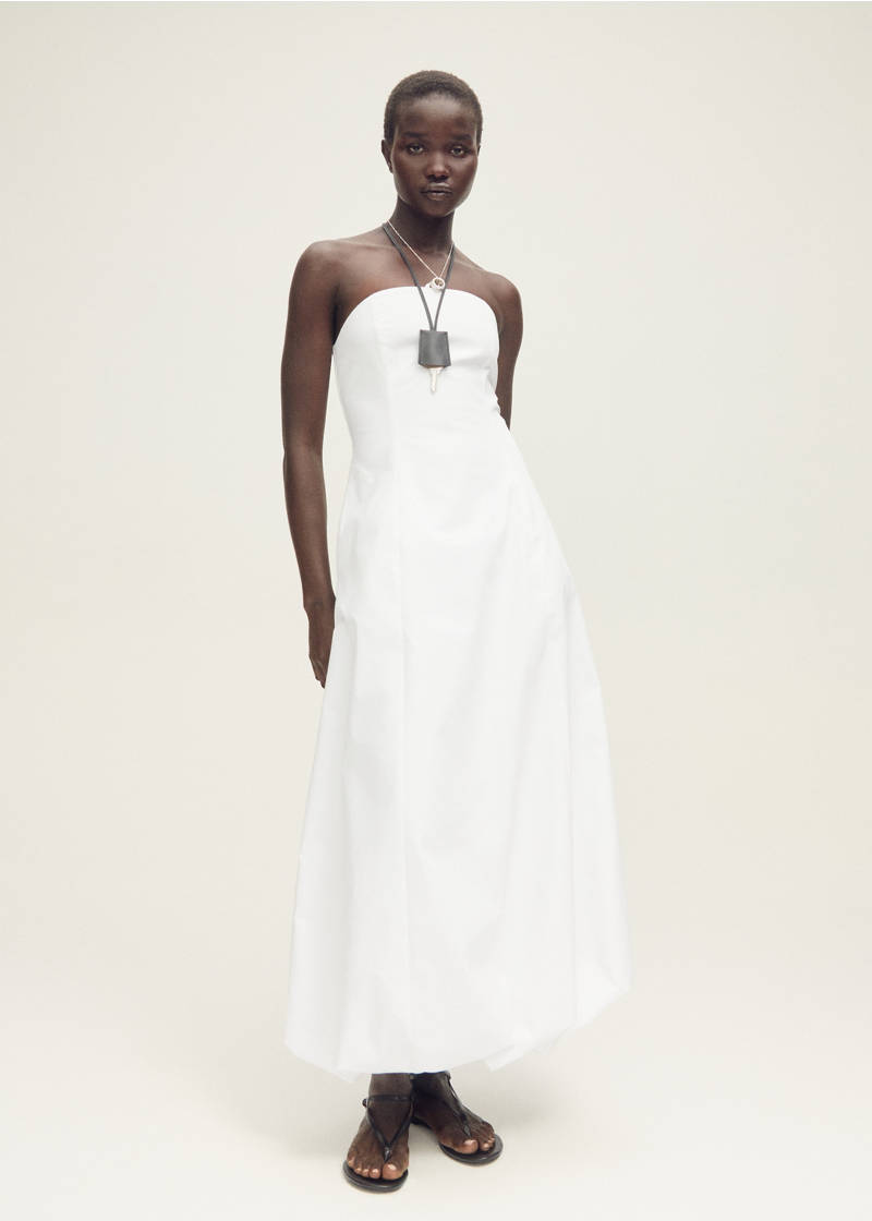 Strapless dress with puffed hem - White