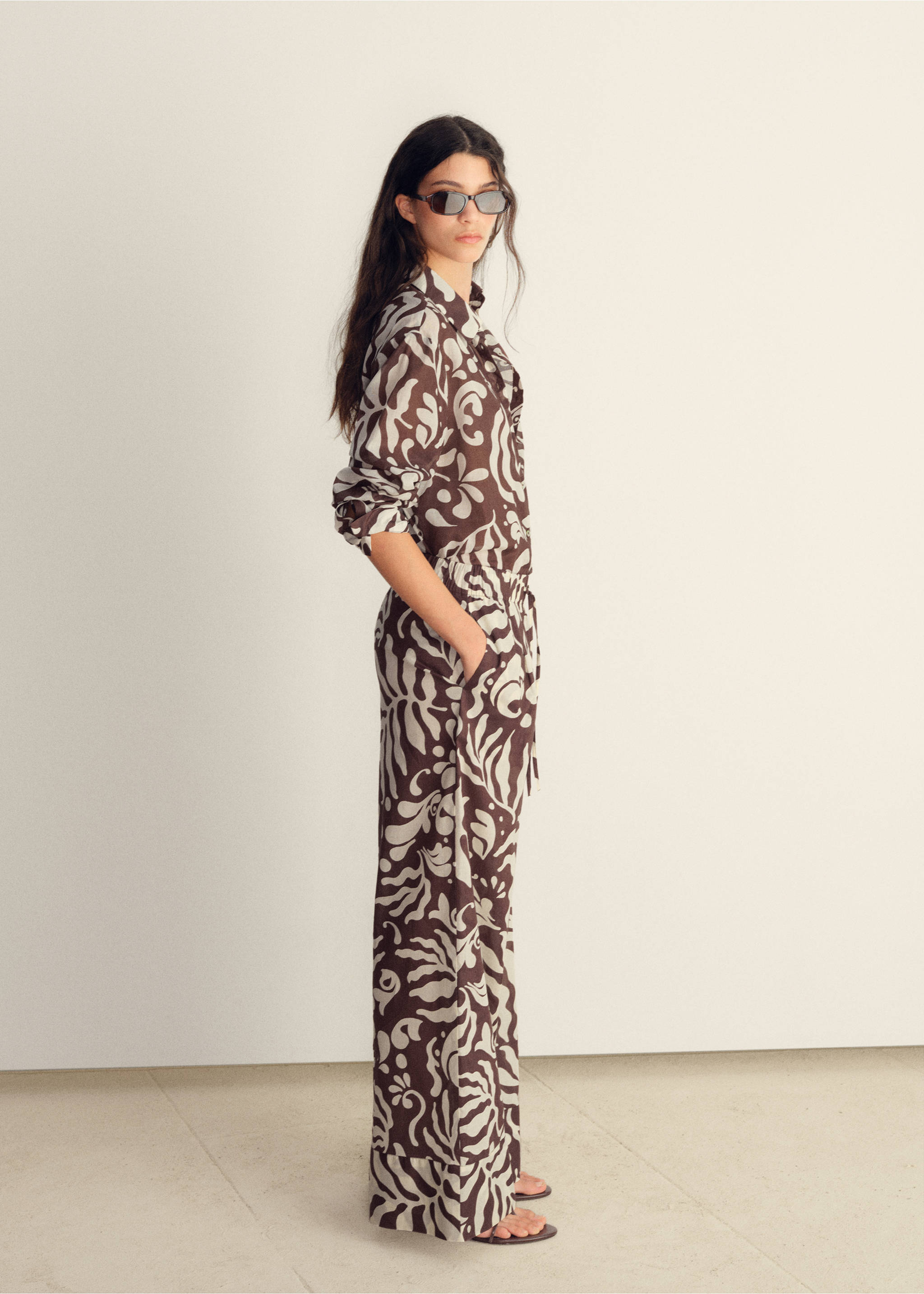 Printed cotton pants - General plane, Brown. Ref: 87028645-00.
