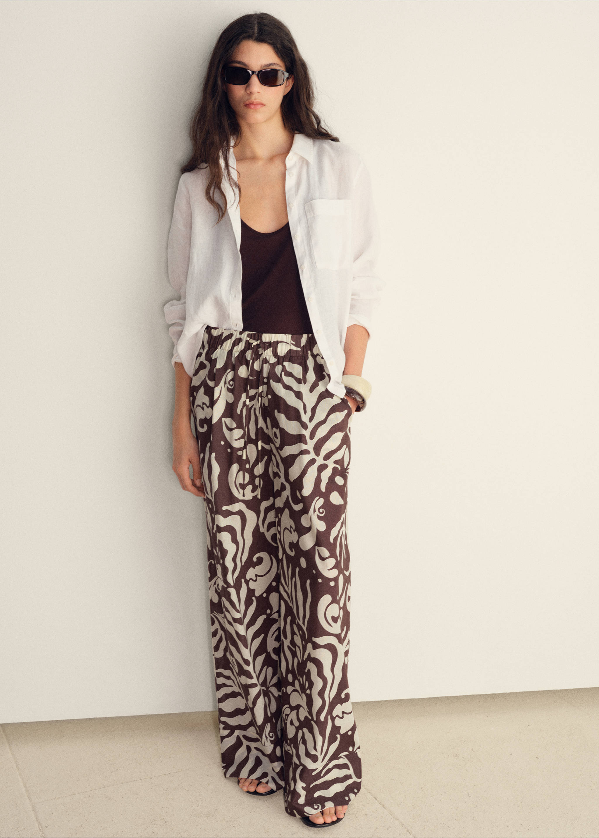 Printed cotton pants - Details of the article 2, Brown. Ref: 87028645-00.