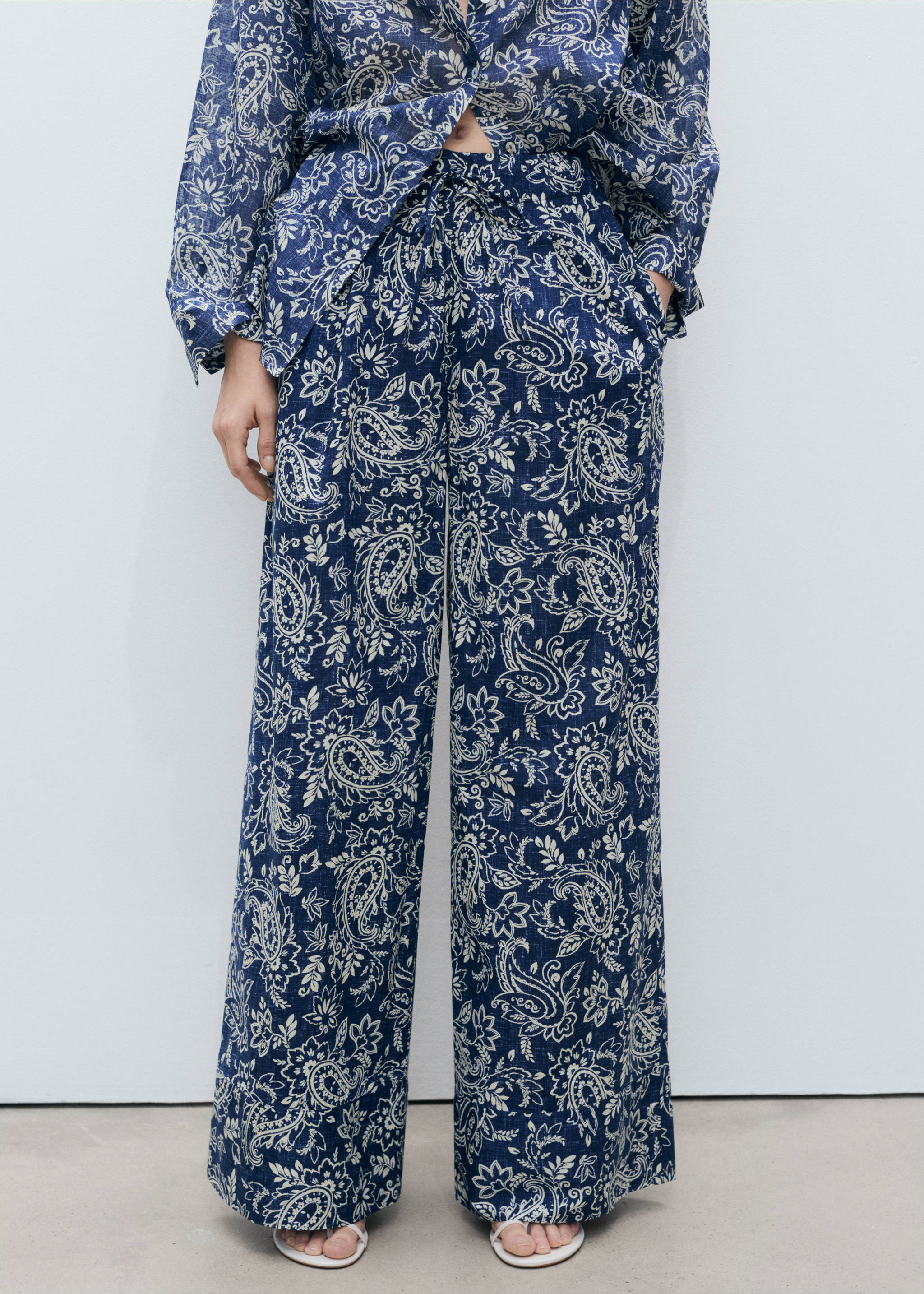 Pantalón algodón estampado - Plano medio, Azul. Ref: 87028645-00.