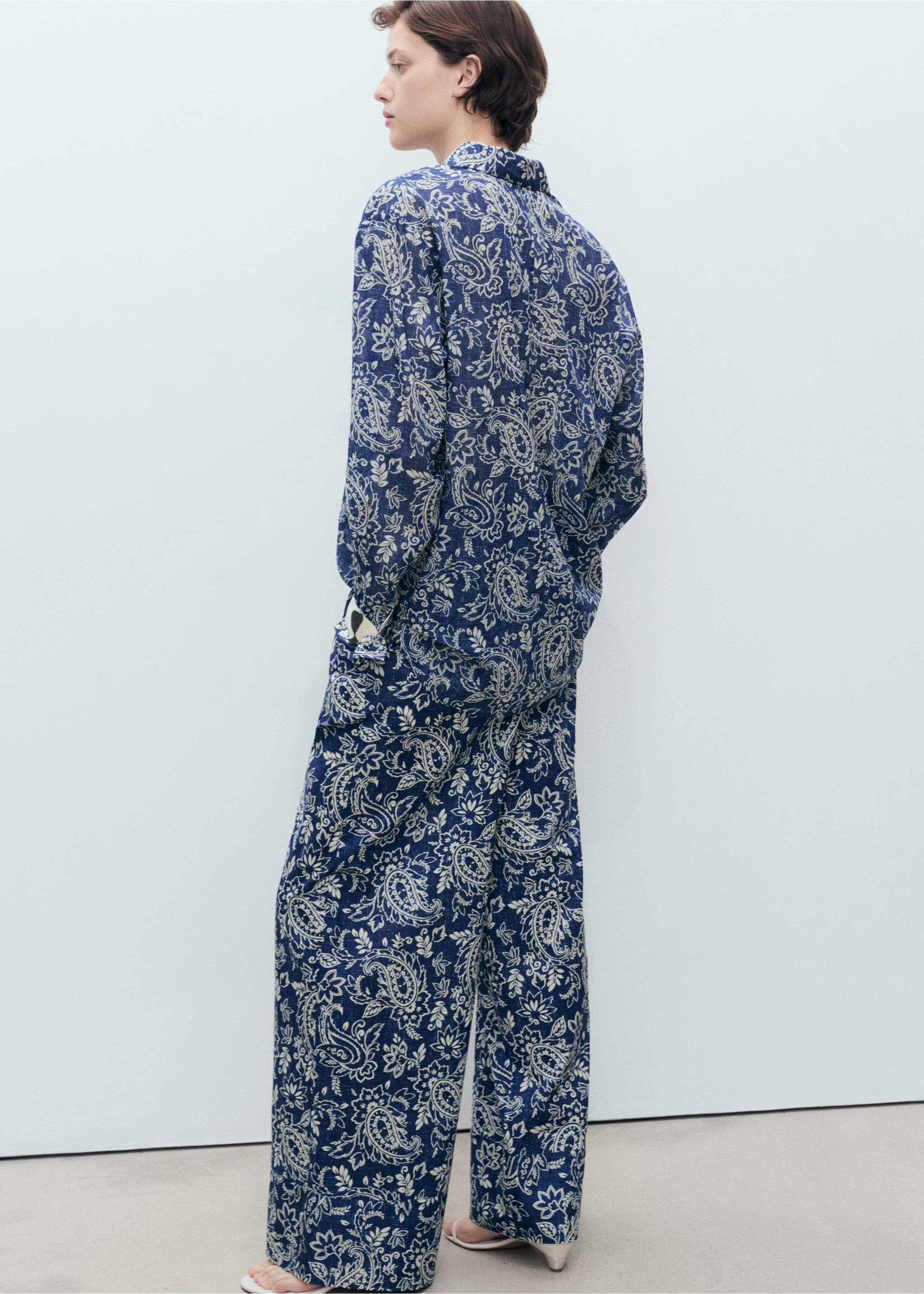 Pantalón algodón estampado - Reverso del artículo, Azul. Ref: 87028645-00.