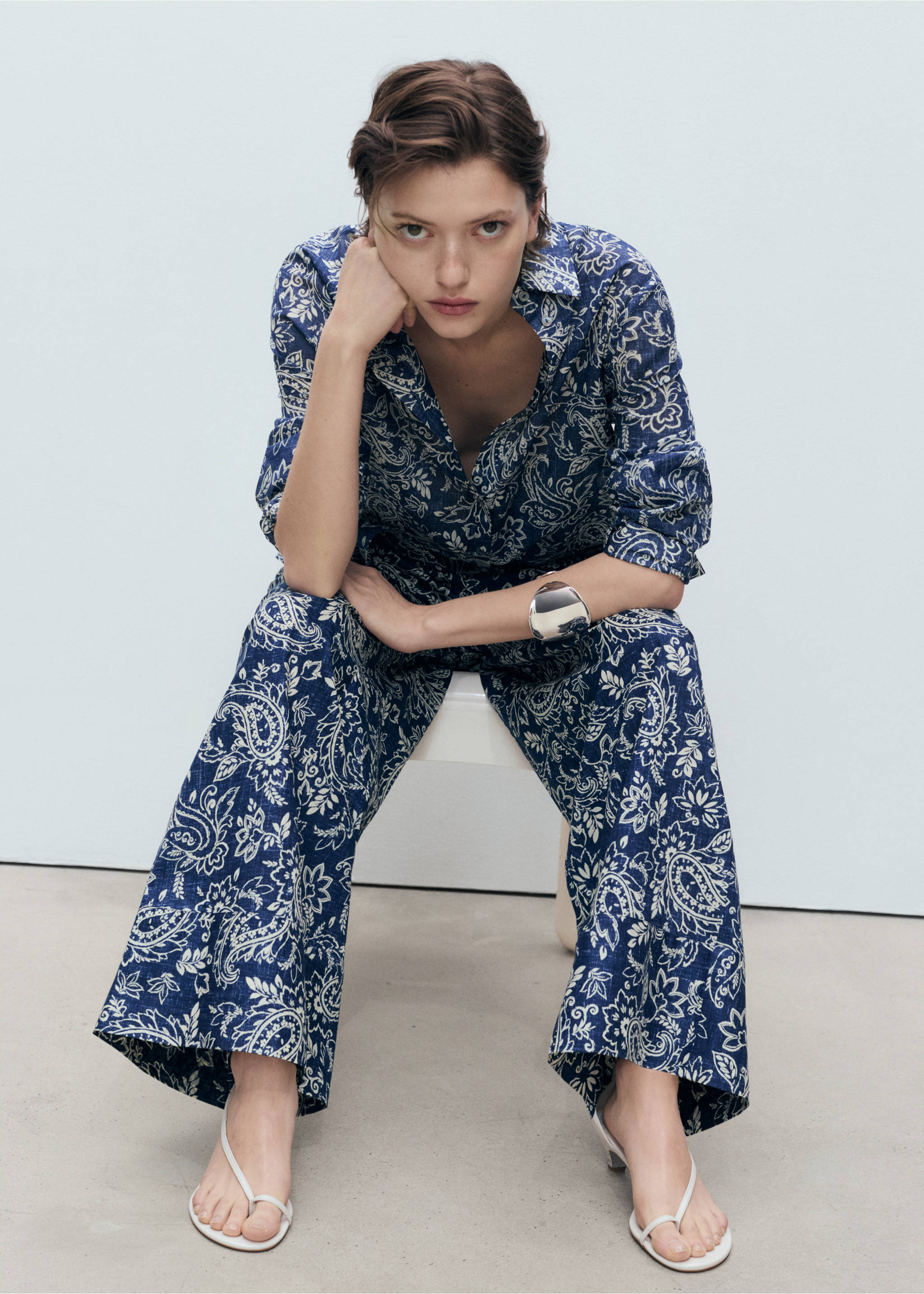 Pantalón algodón estampado - Detalle del artículo 2, Azul. Ref: 87028645-00.