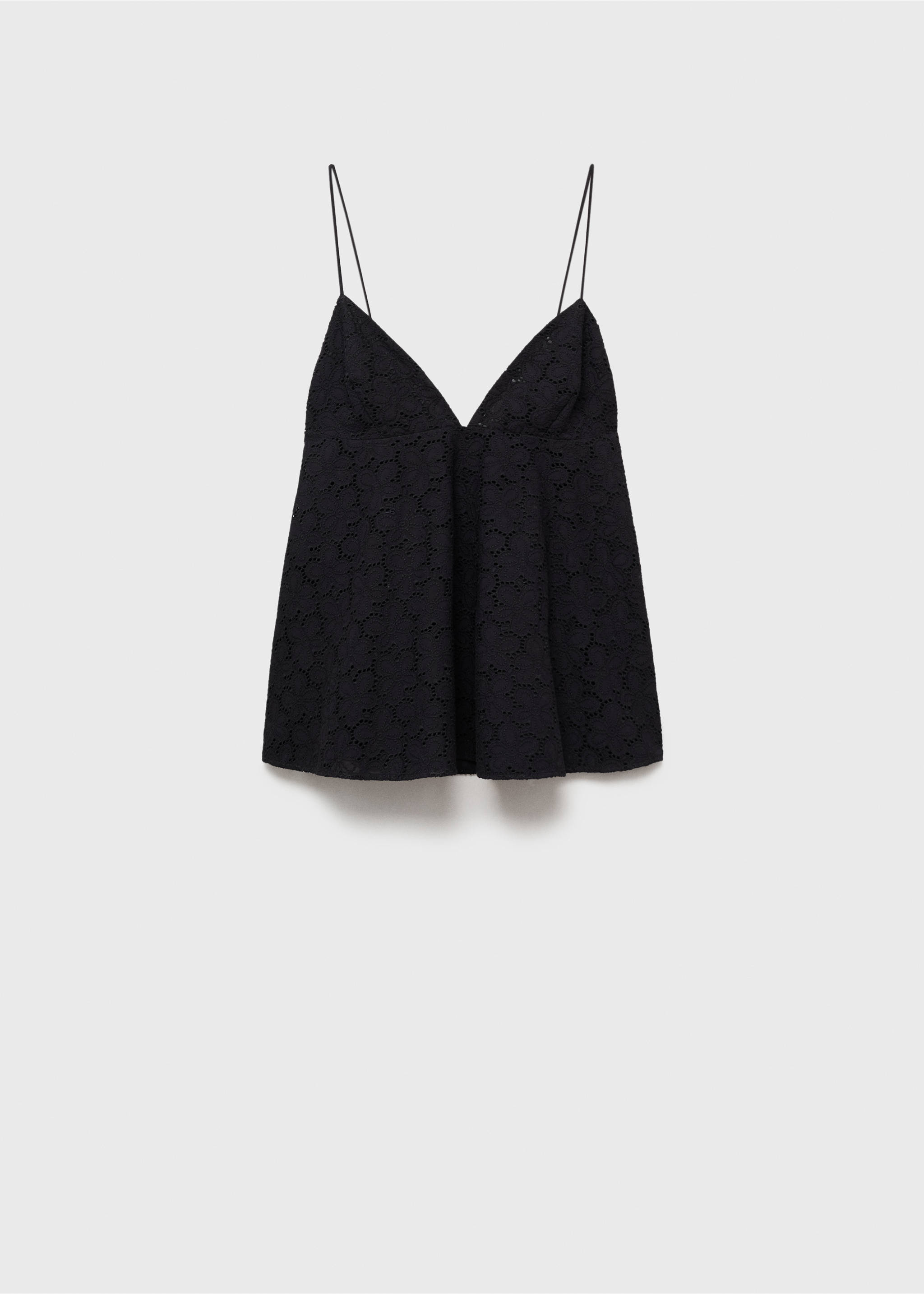 V-neck embroidered top - Article without model, Black. Ref: 87028648-00.