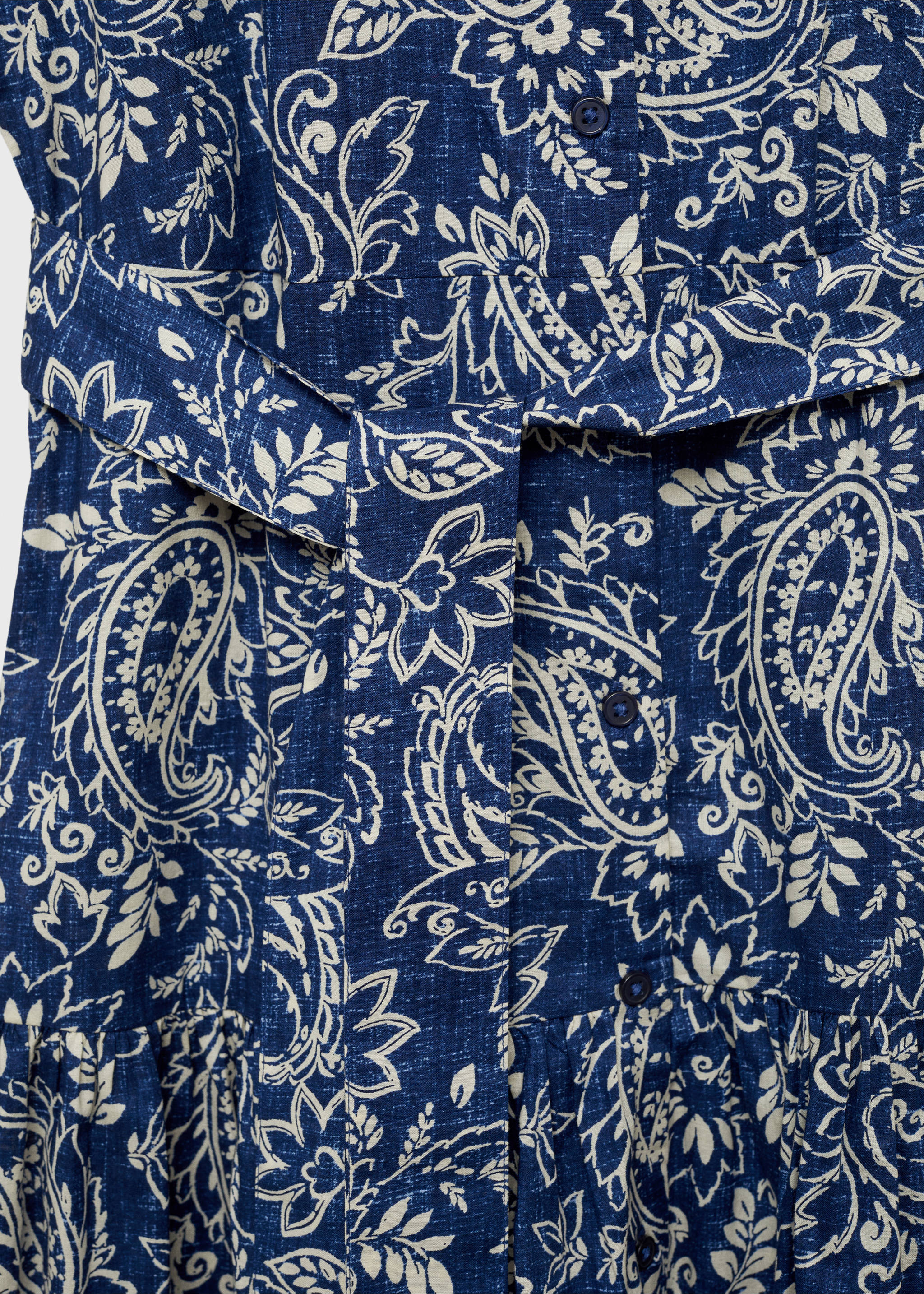 Paisley flared dress with belt - Details of the article 8, Blue. Ref: 87028649-00.