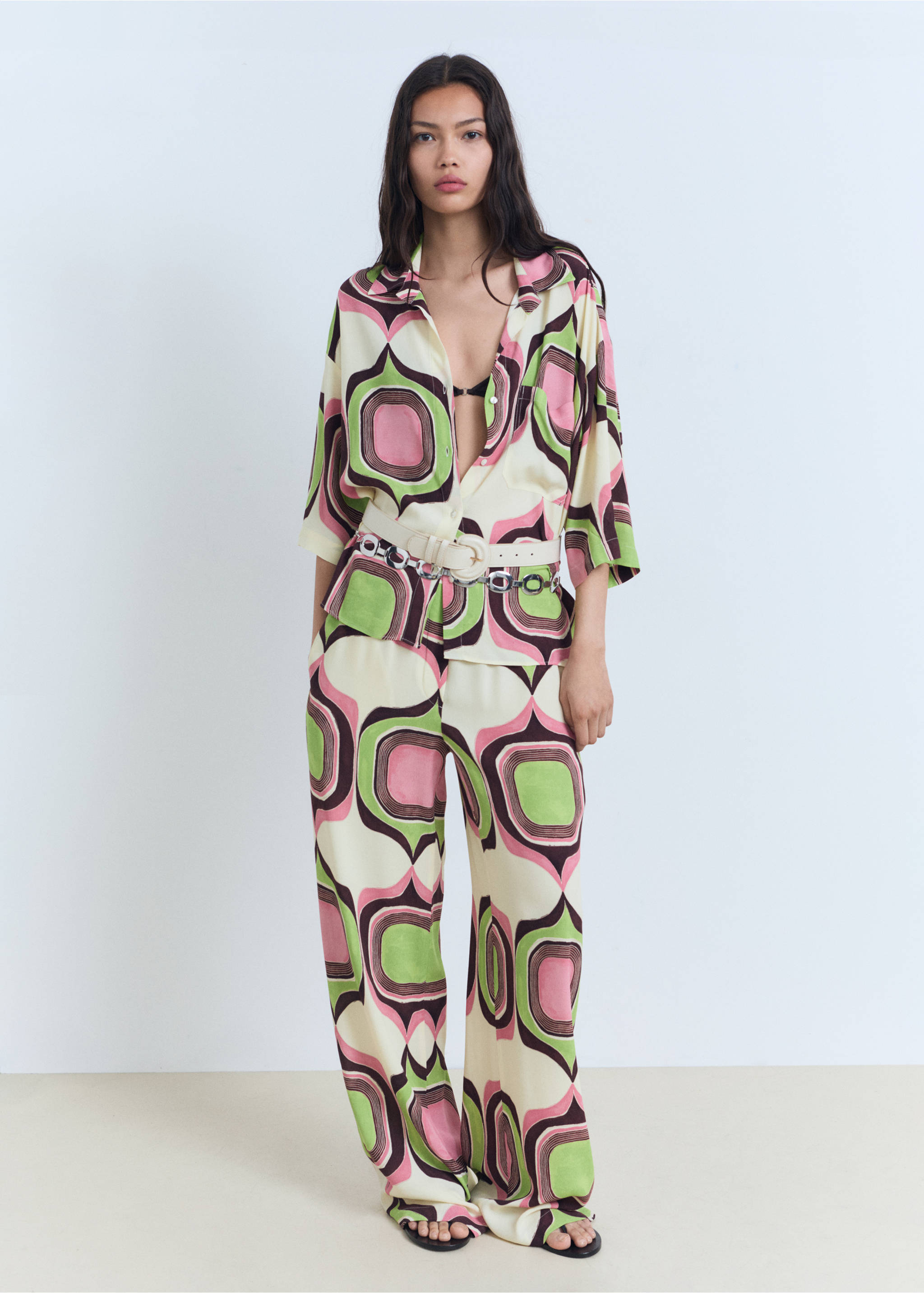 Geometric print blouse - General plane, Ecru. Ref: 87028654-00.