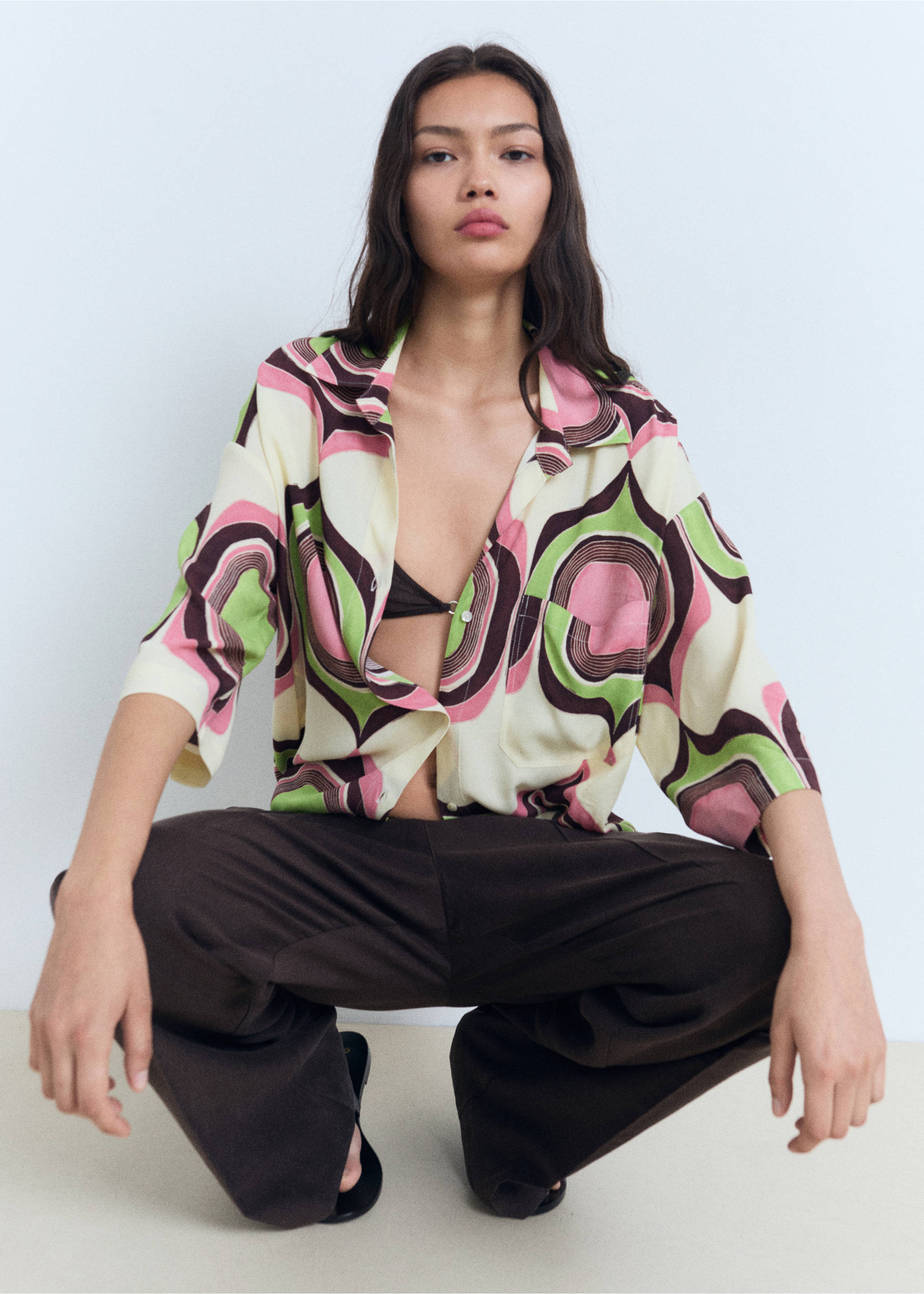 Geometric print blouse - Details of the article 2, Ecru. Ref: 87028654-00.