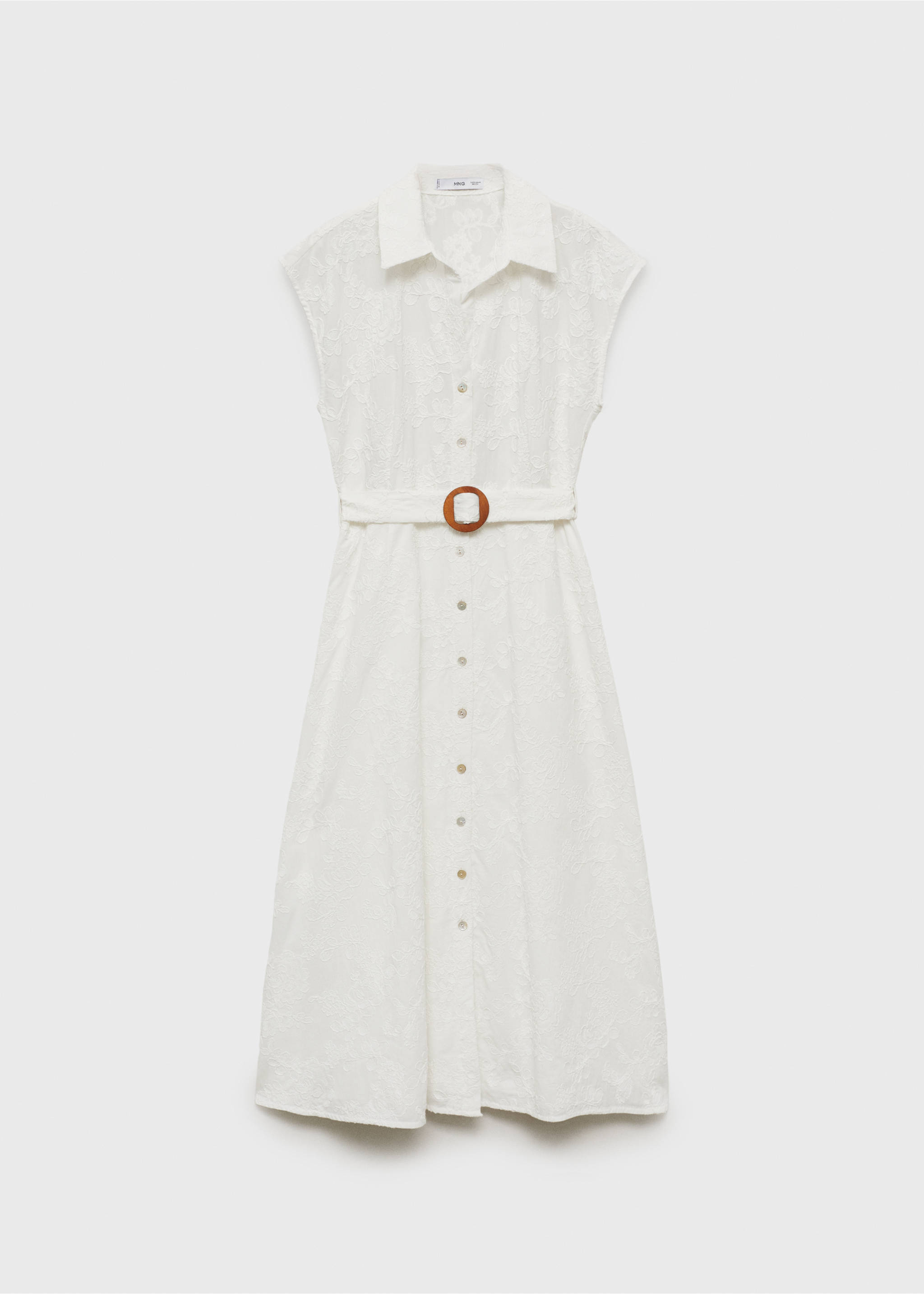 Embroidered shirt dress with belt - Article without model, White. Ref: 87029065-00.