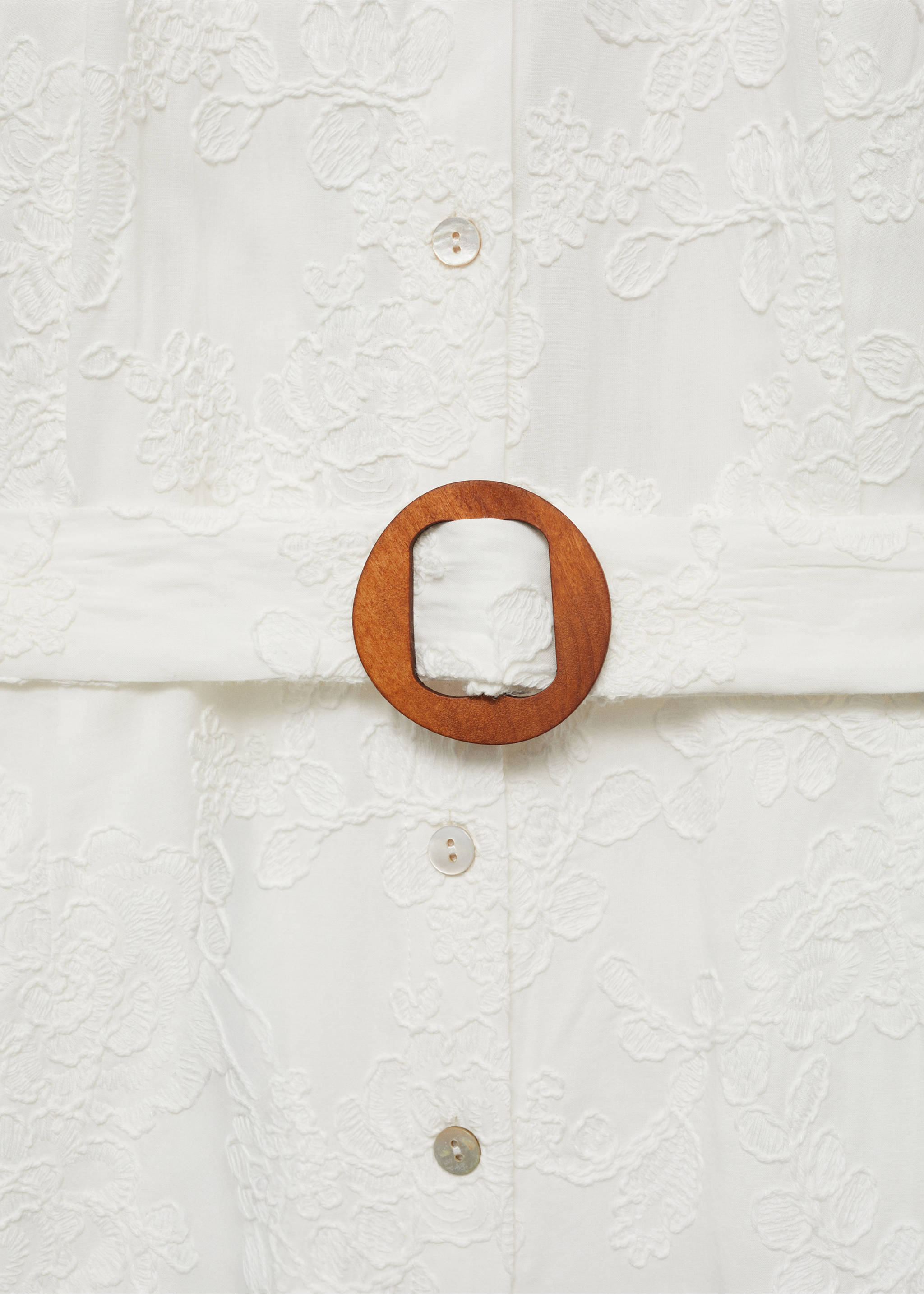 Embroidered shirt dress with belt - Details of the article 8, White. Ref: 87029065-00.