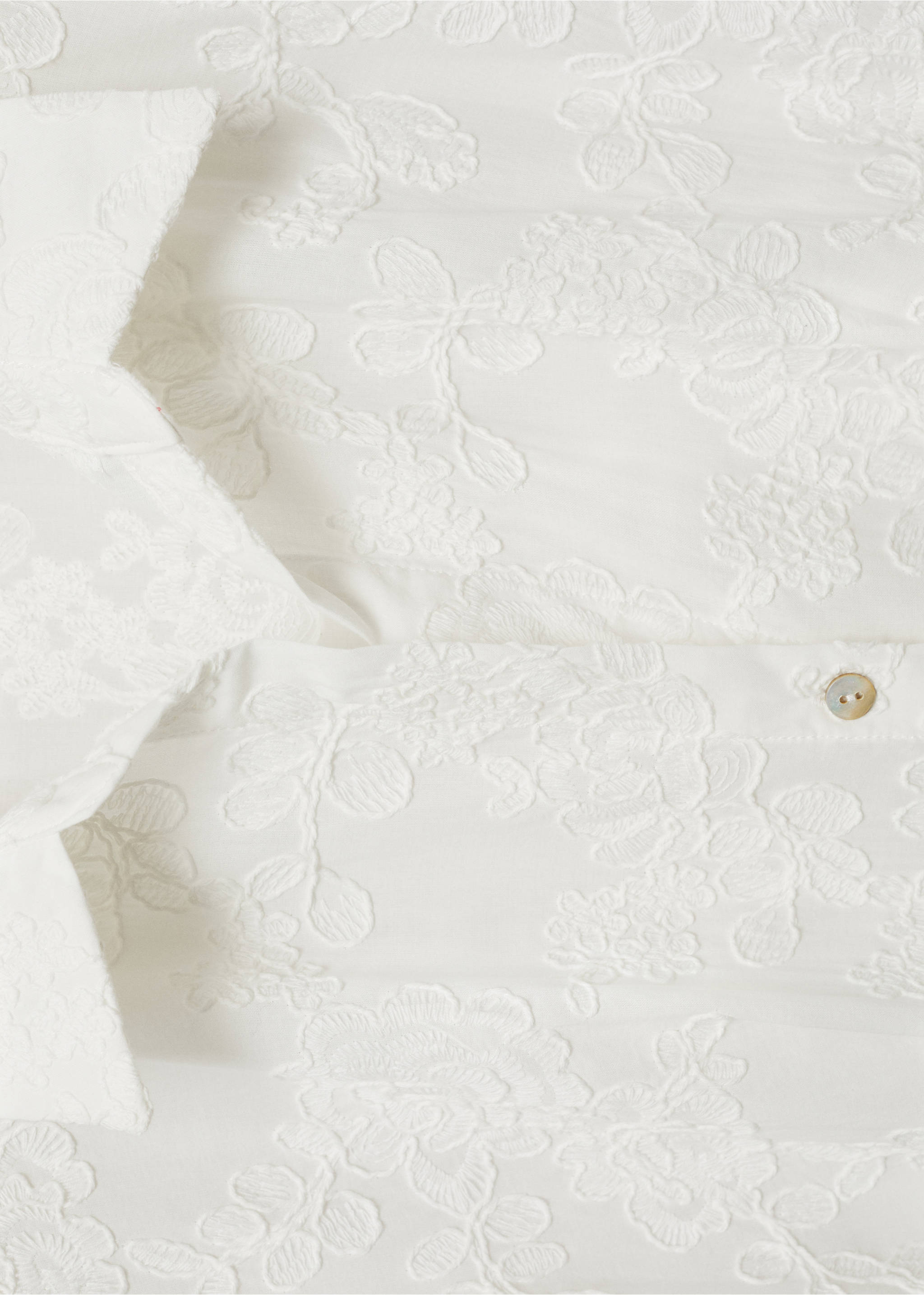 Embroidered shirt dress with belt - Details of the article 0, White. Ref: 87029065-00.