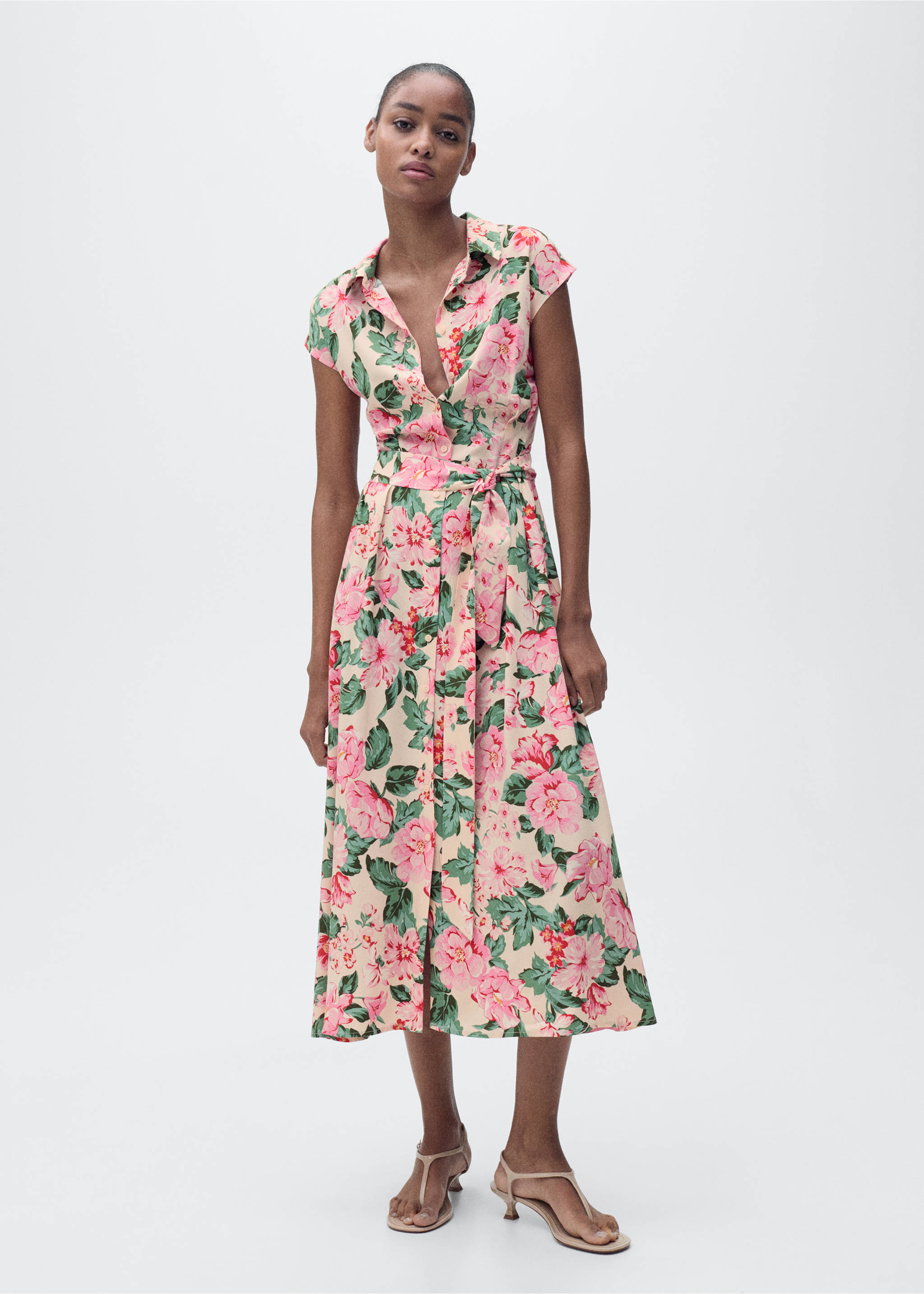 Printed shirt dress with belt - General plane, Ecru. Ref: 87029066-00.