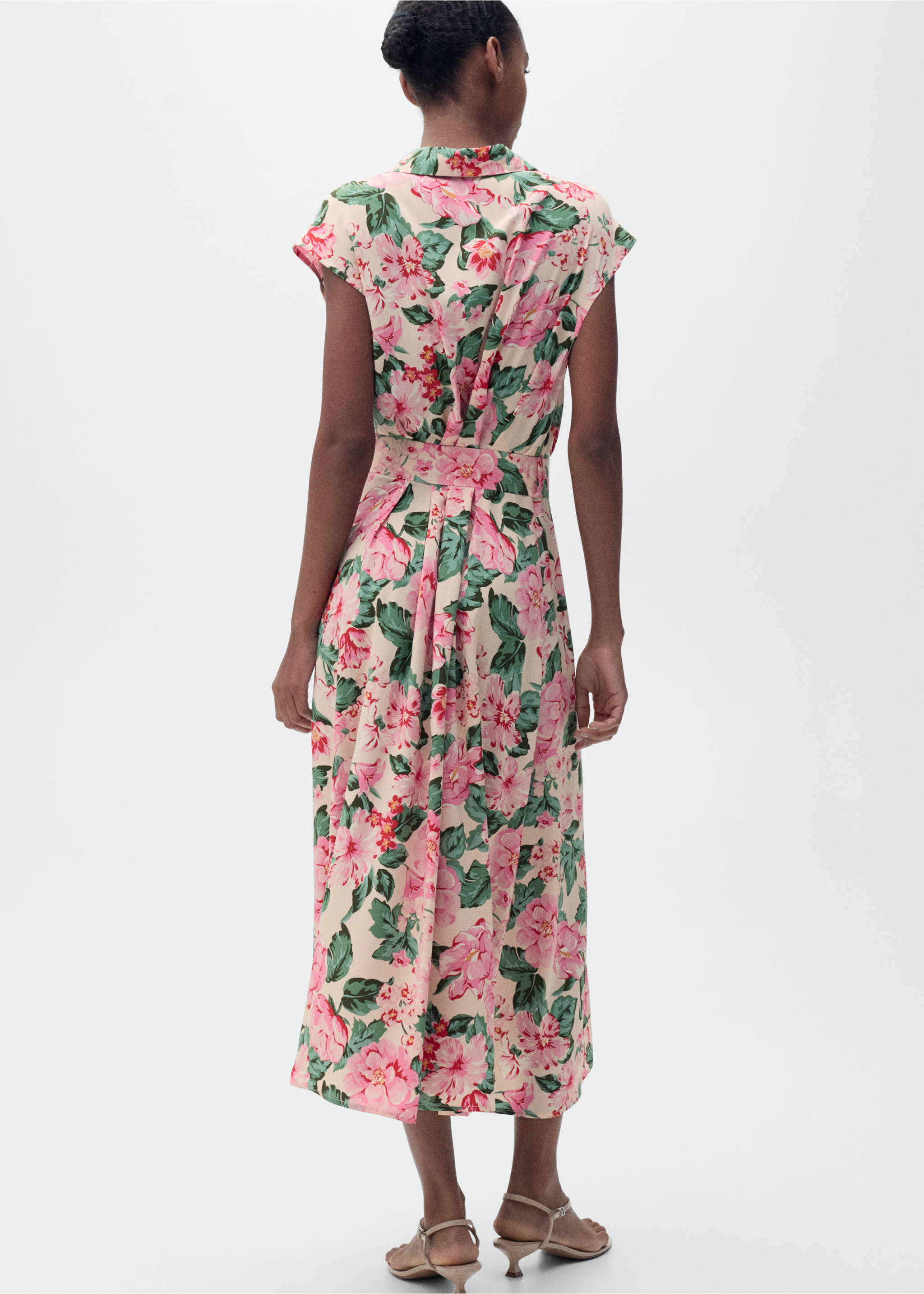 Printed shirt dress with belt - Reverse of the article, Ecru. Ref: 87029066-00.