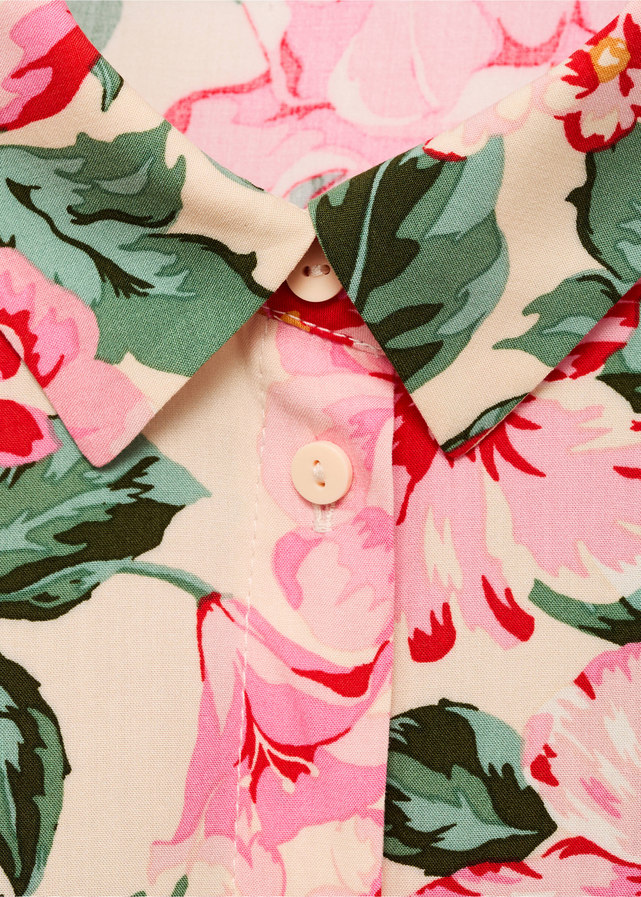 Printed shirt dress with belt - Details of the article 8, Ecru. Ref: 87029066-00.