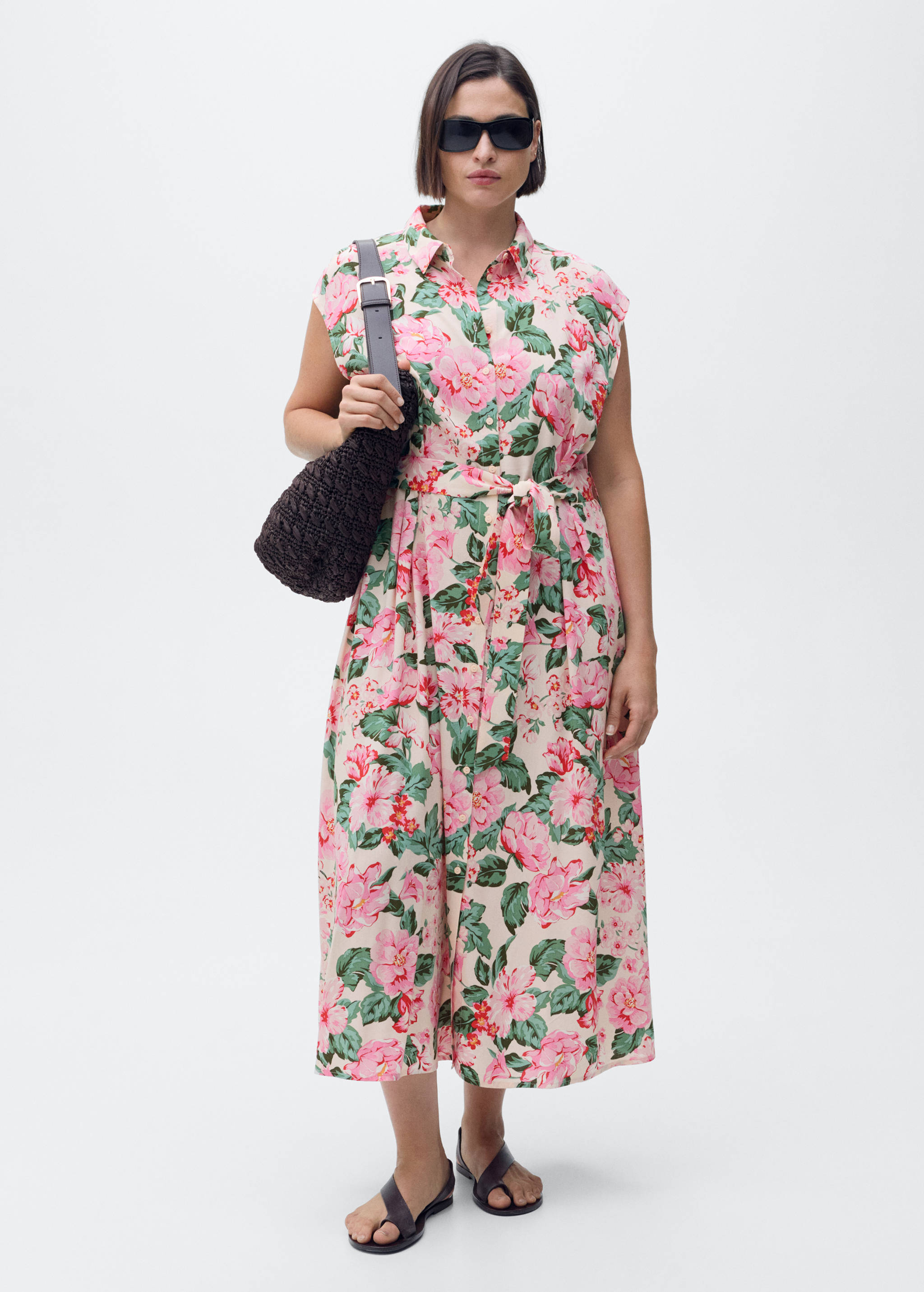 Printed shirt dress with belt - Details of the article 3
