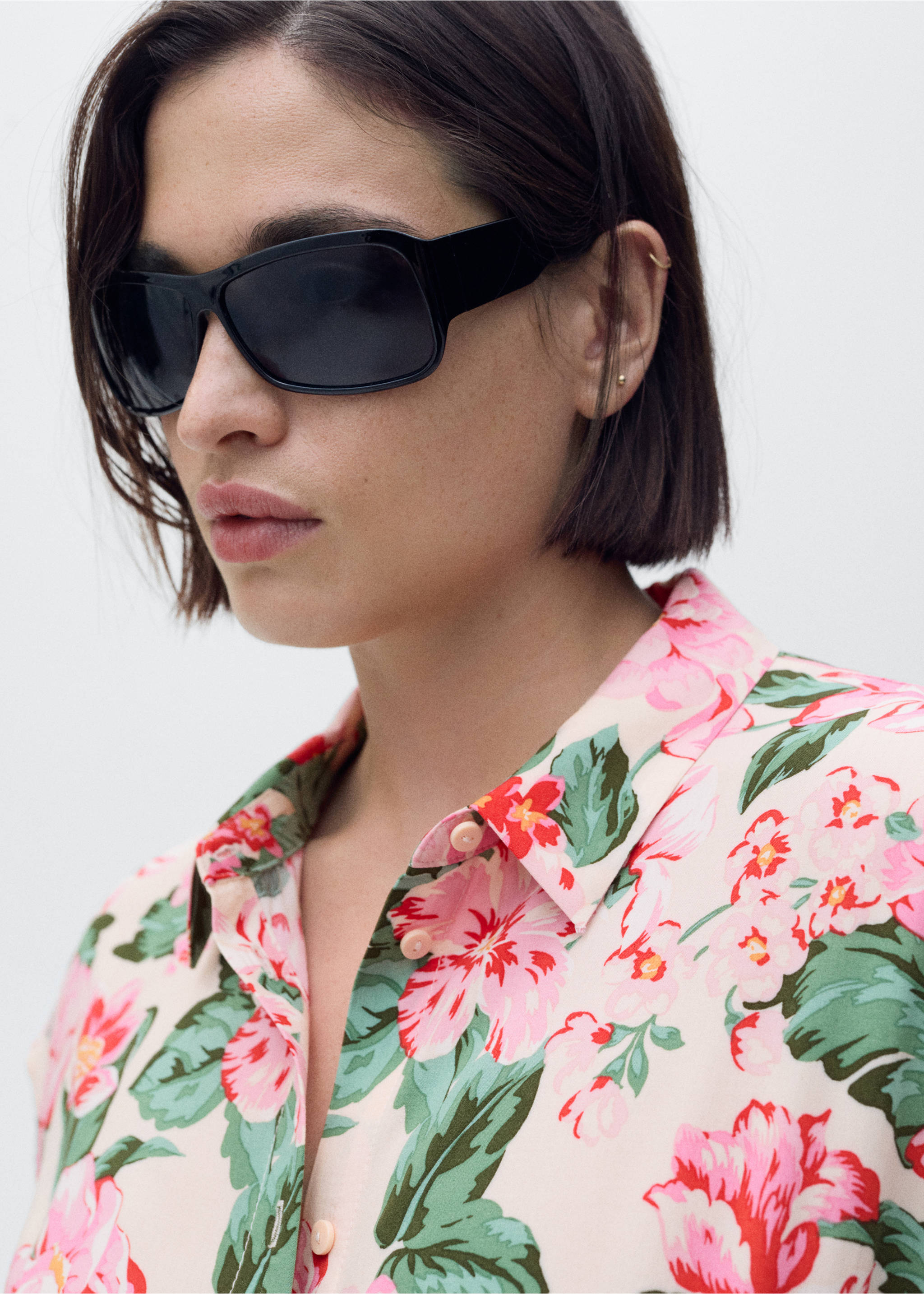 Printed shirt dress with belt - Details of the article 4, Ecru. Ref: 87029066-00.