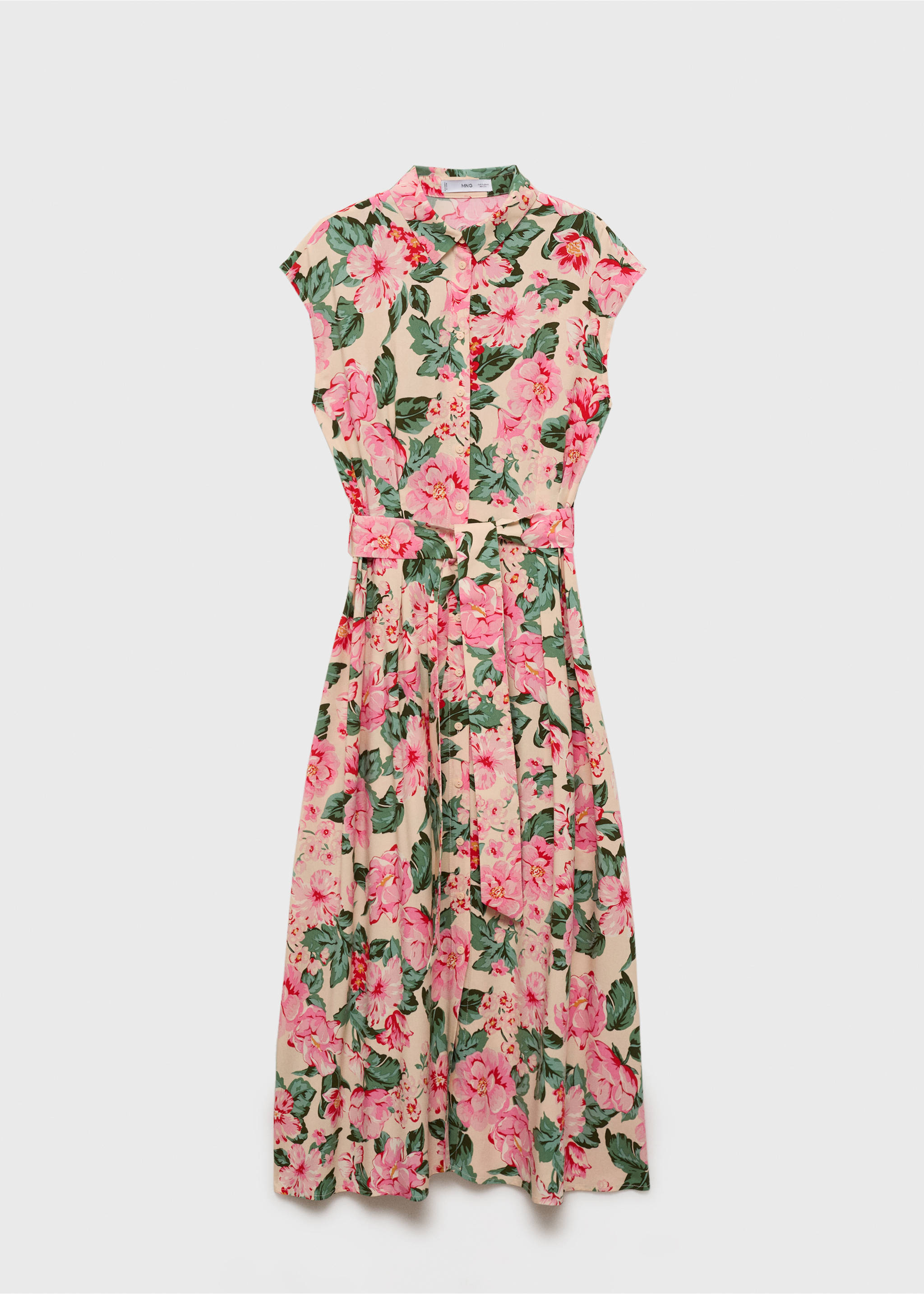 Printed shirt dress with belt - Article without model, Ecru. Ref: 87029066-00.