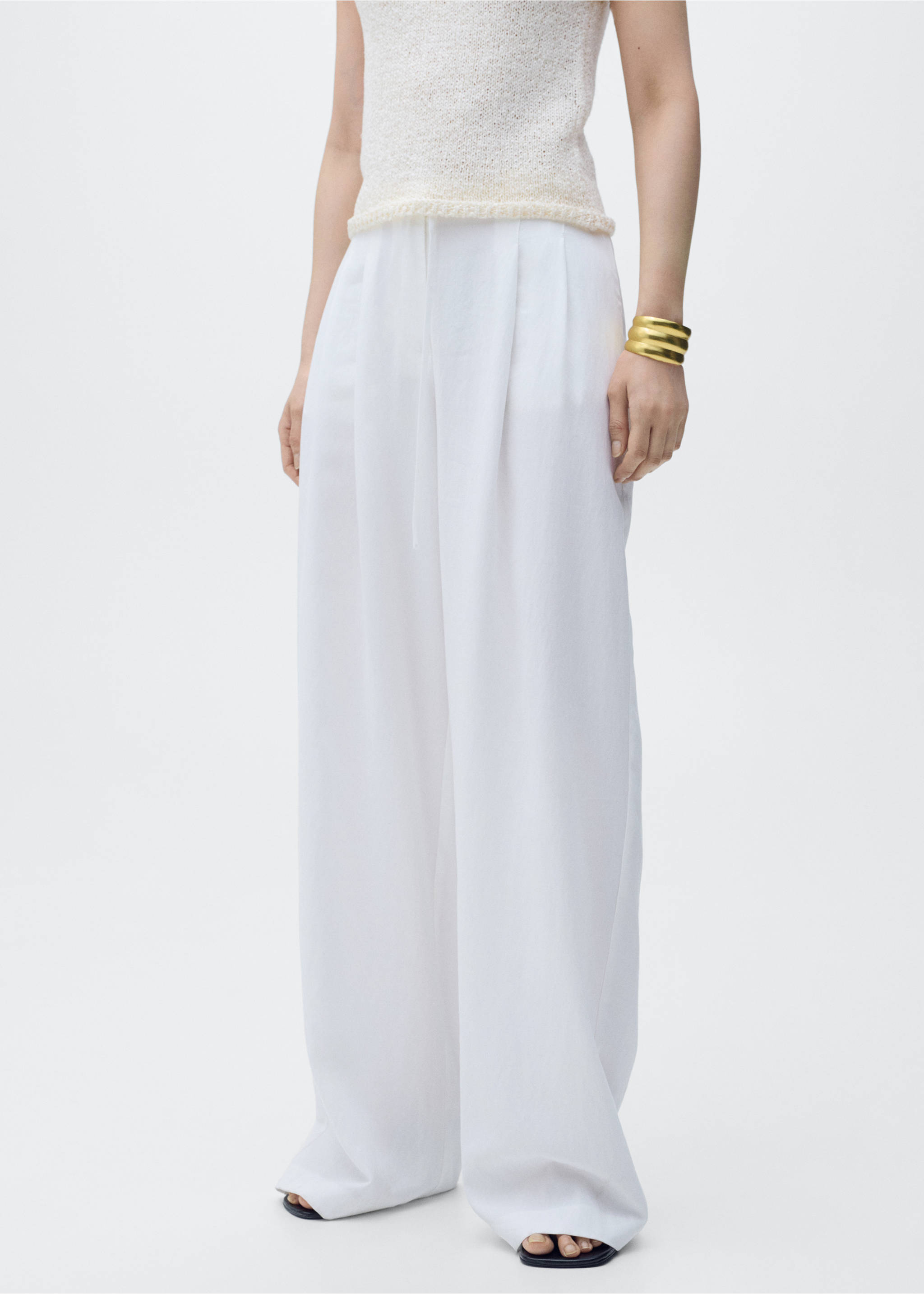 Pantalón traje lyocell cinturón lazo - Plano medio, Blanco. Ref: 87029067-00.