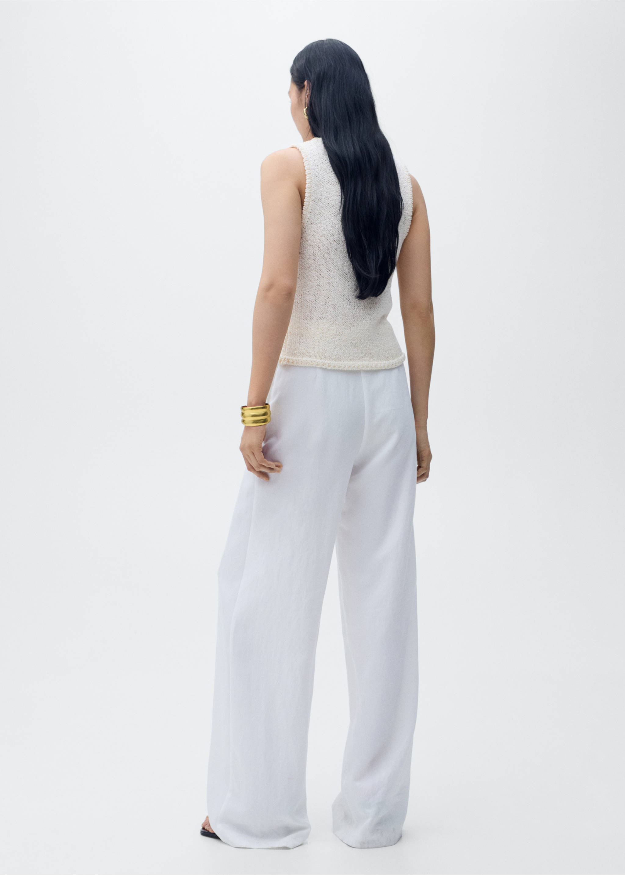 Pantalón traje lyocell cinturón lazo - Reverso del artículo, Blanco. Ref: 87029067-00.