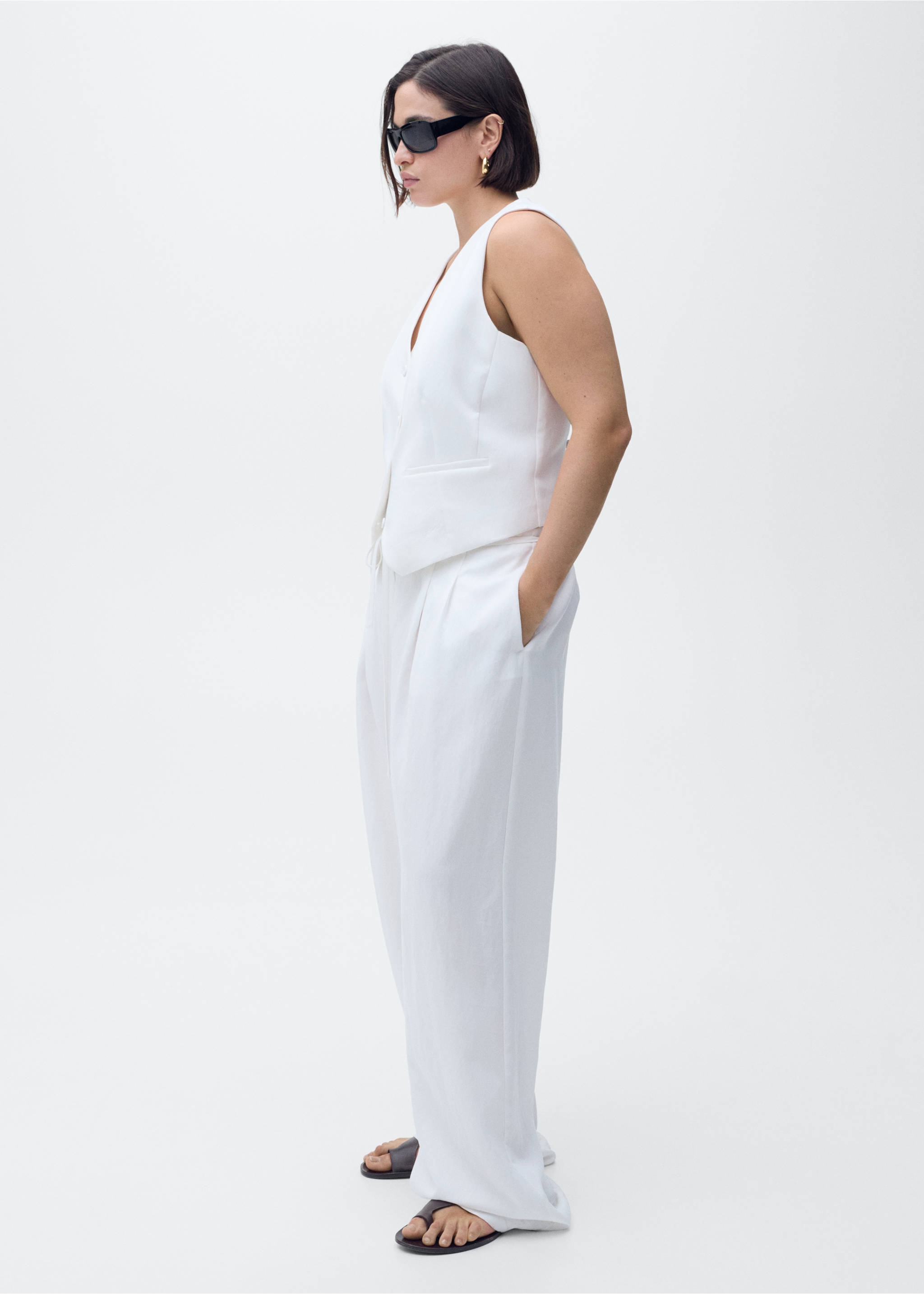 Pantalon de costume en lyocell avec ceinture à nœud - Détail de l'article 6, Blanc. Ref: 87029067-00.