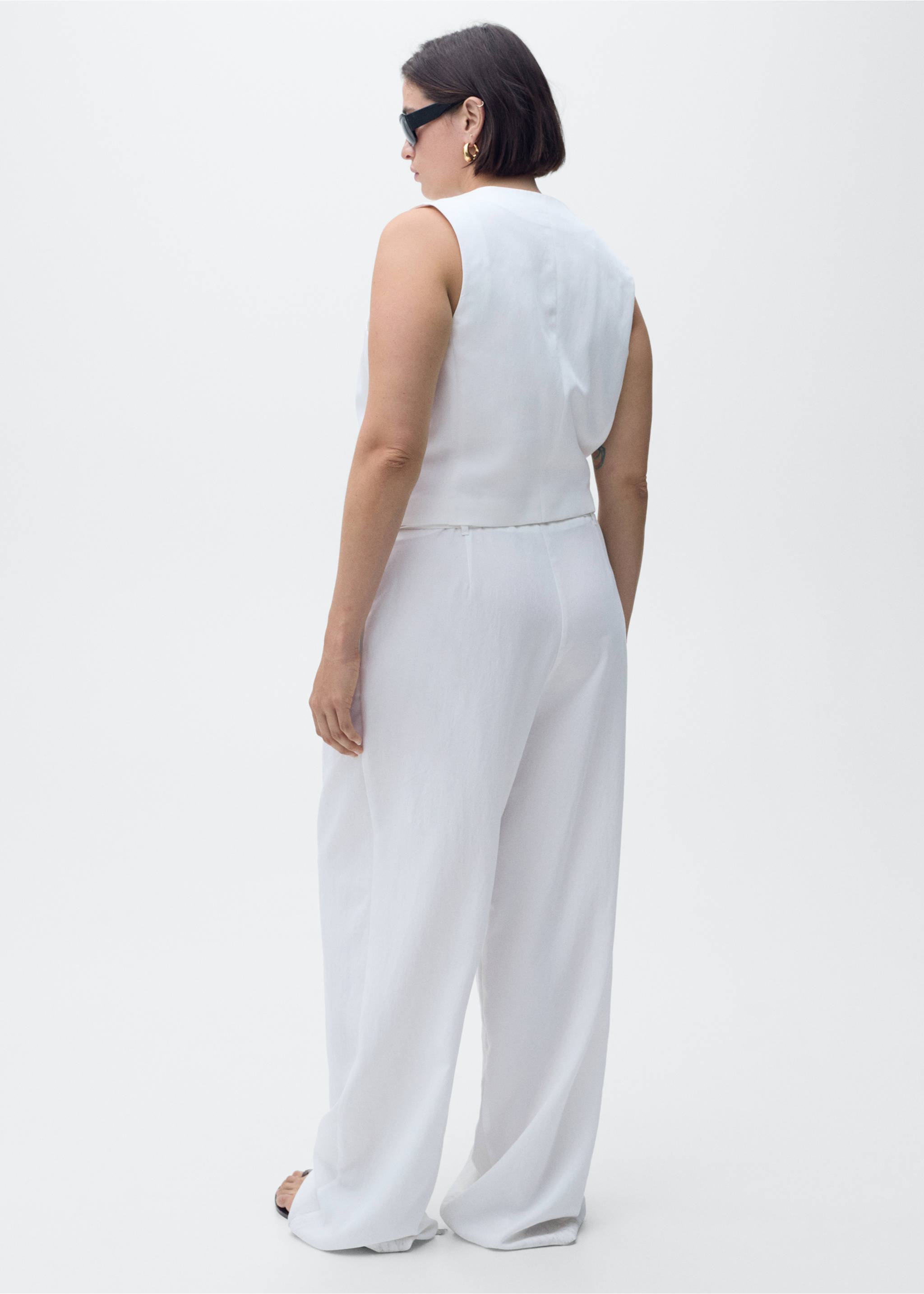 Pantalón traje lyocell cinturón lazo - Detalle del artículo 4, Blanco. Ref: 87029067-00.