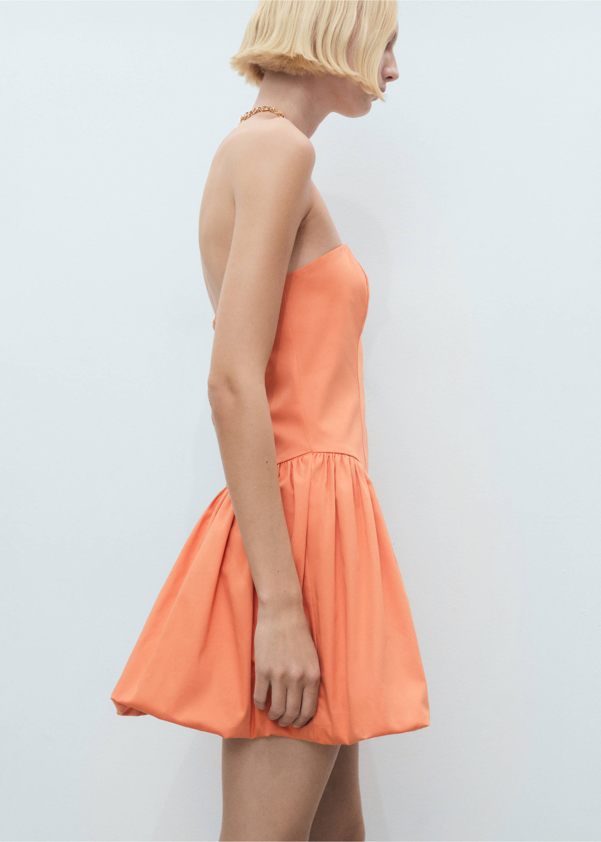 Strapless balloon dress - Details of the article 2, Orange. Ref: 87029068-00.