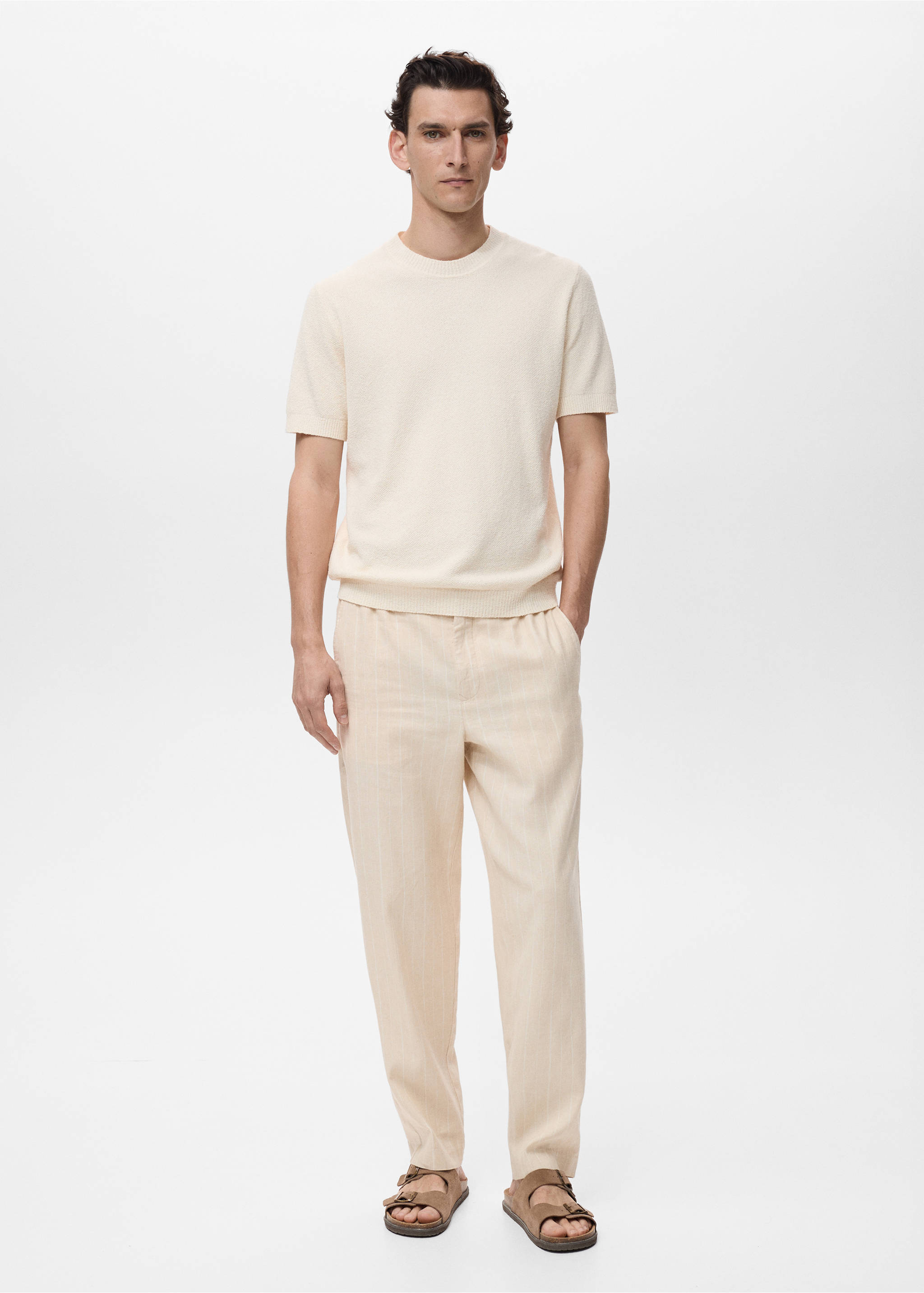 Pantaloni lino gessati - Piano generale, Beige. Ref: 87029205-00.