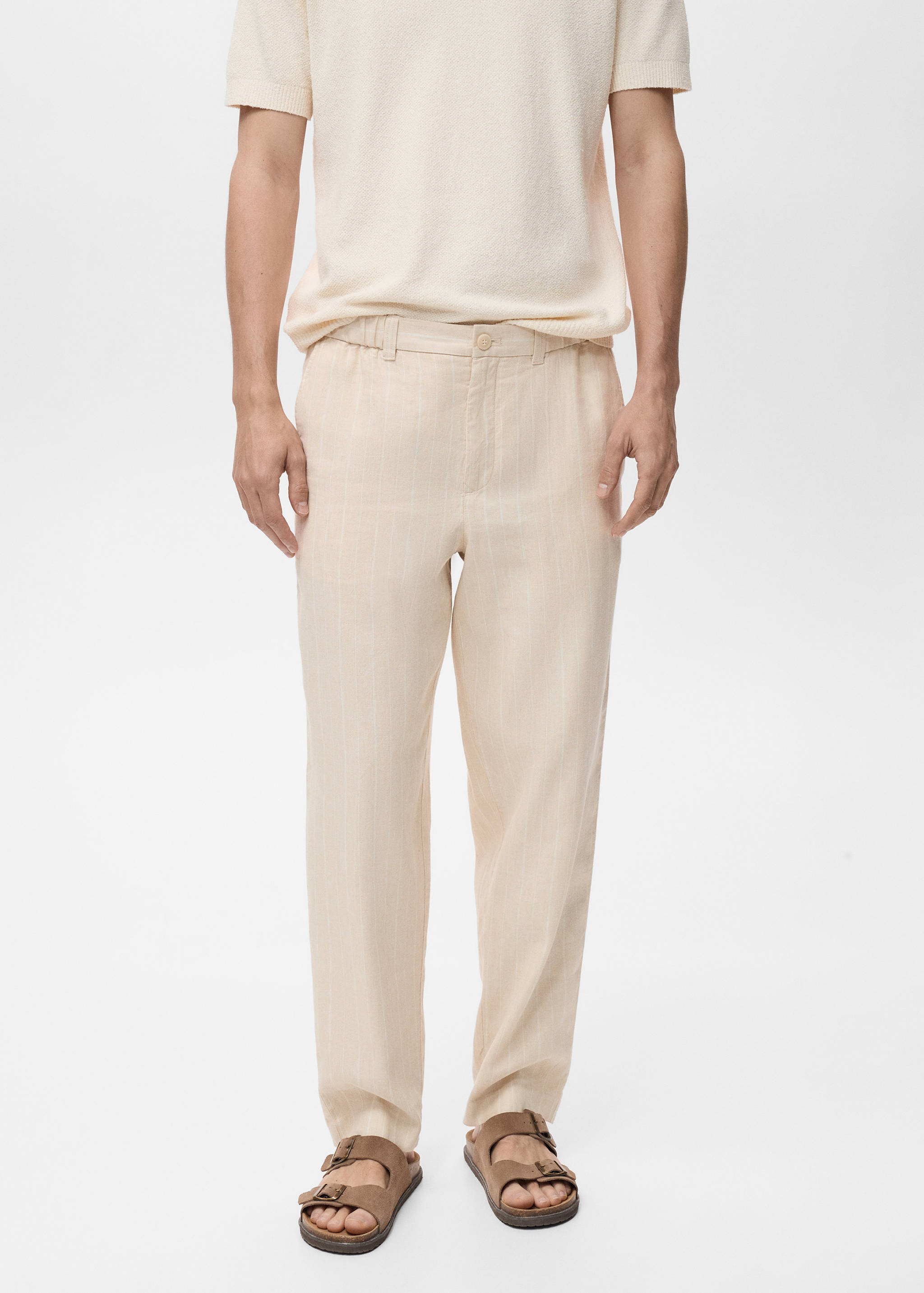 Pantalon lin fines rayures - Plan moyen