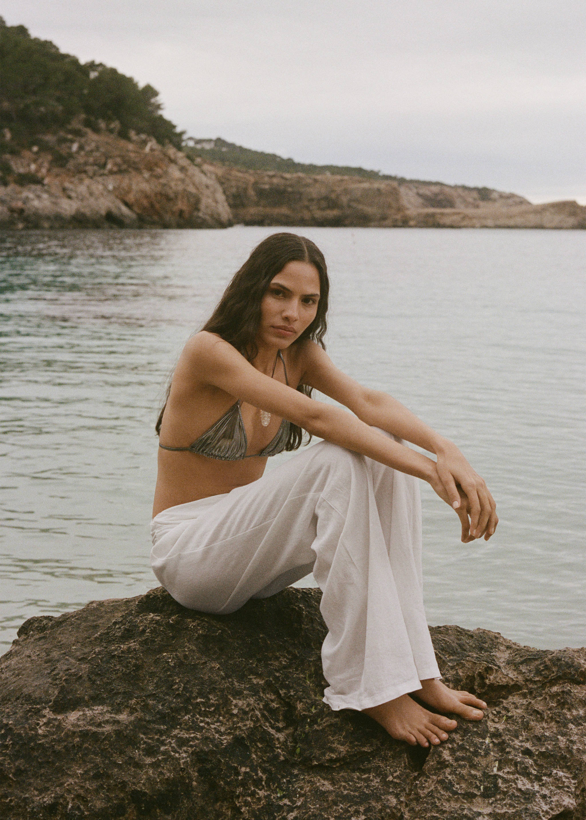 Linen trousers with draped waist - Medium plane