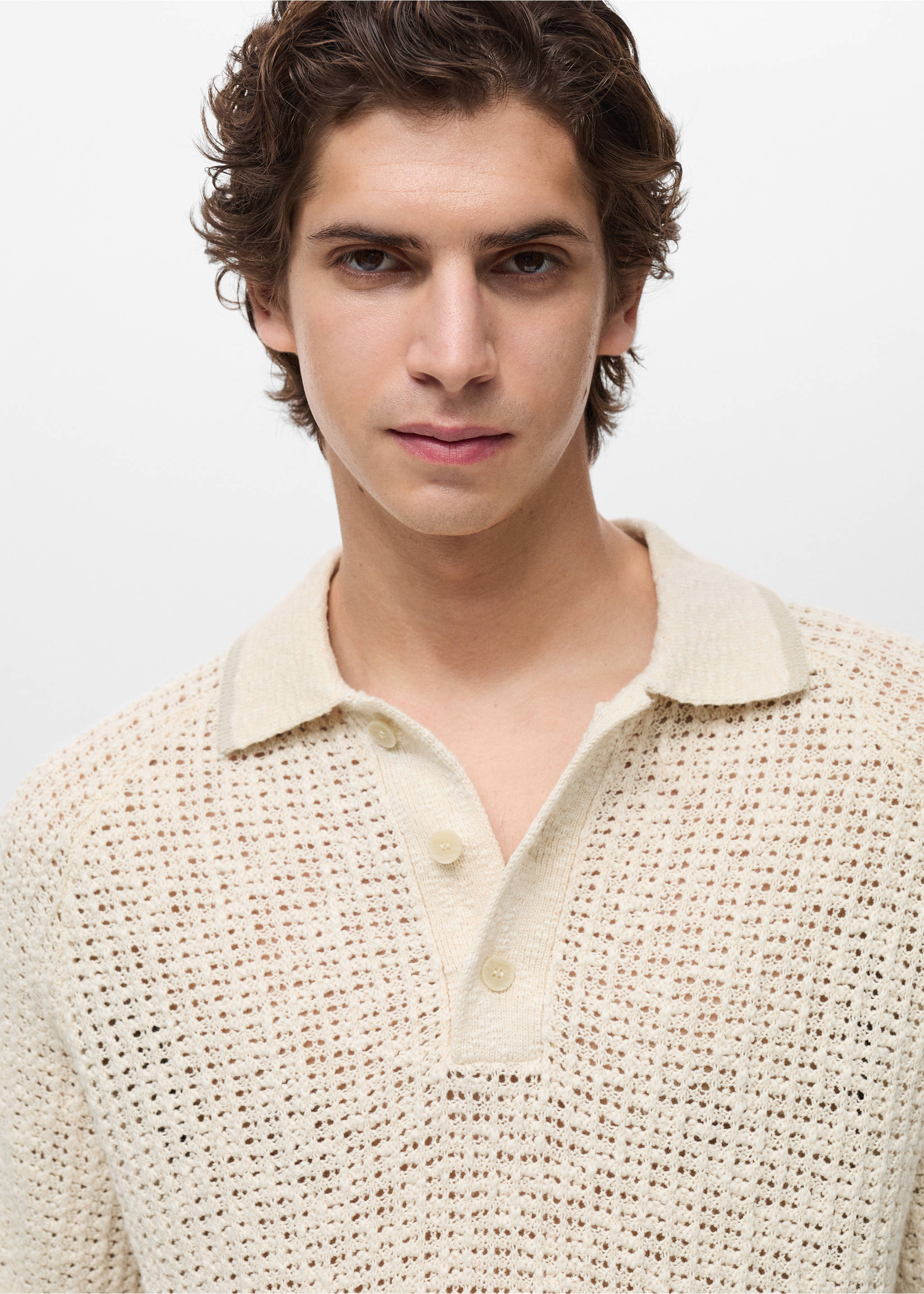 Katoenen ajour poloshirt - Detail van het artikel 1, Ivoorwit. Ref: 87029211-00.