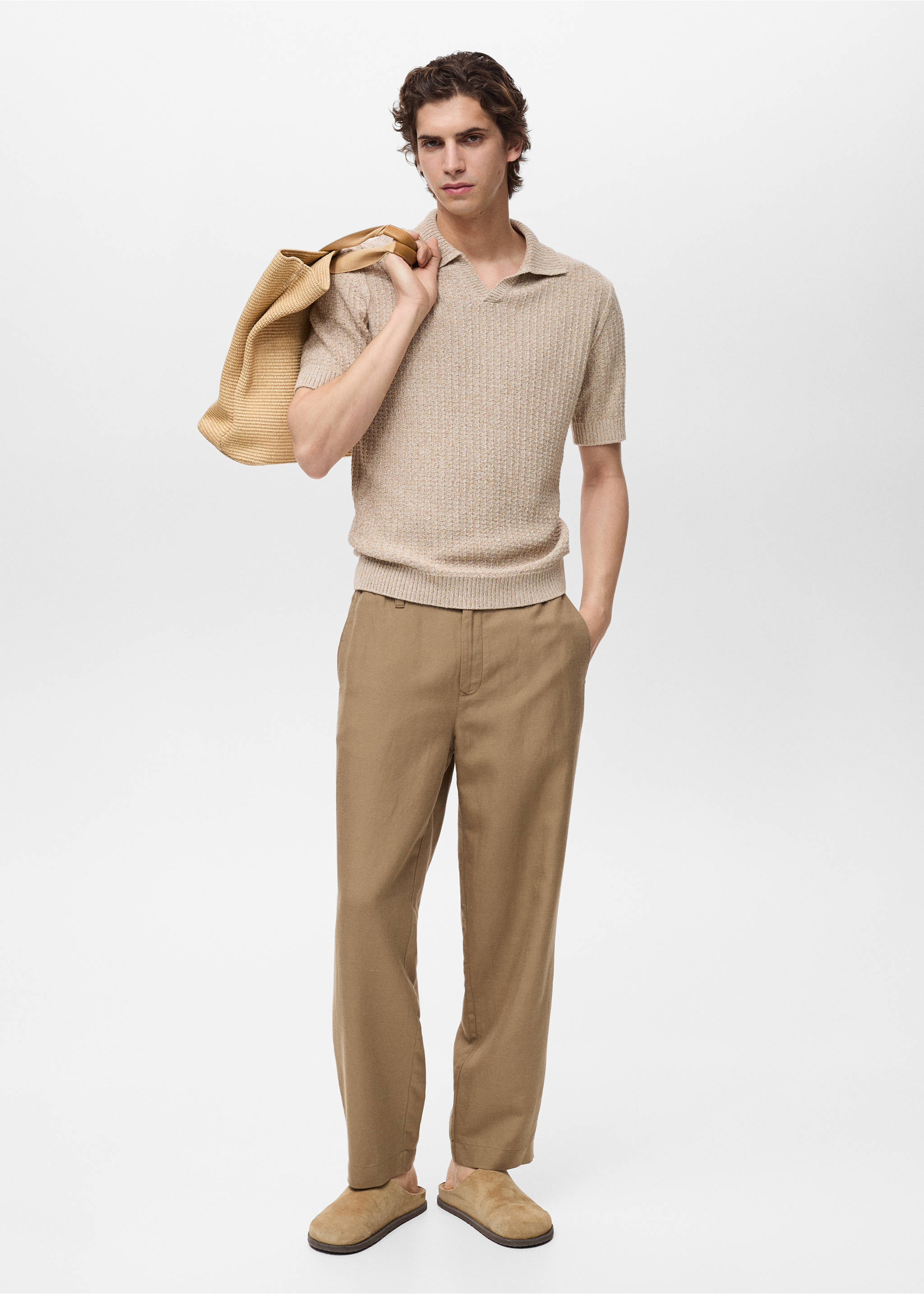 Polo coton maille structuré - Plan général, Beige. Ref: 87029213-00.