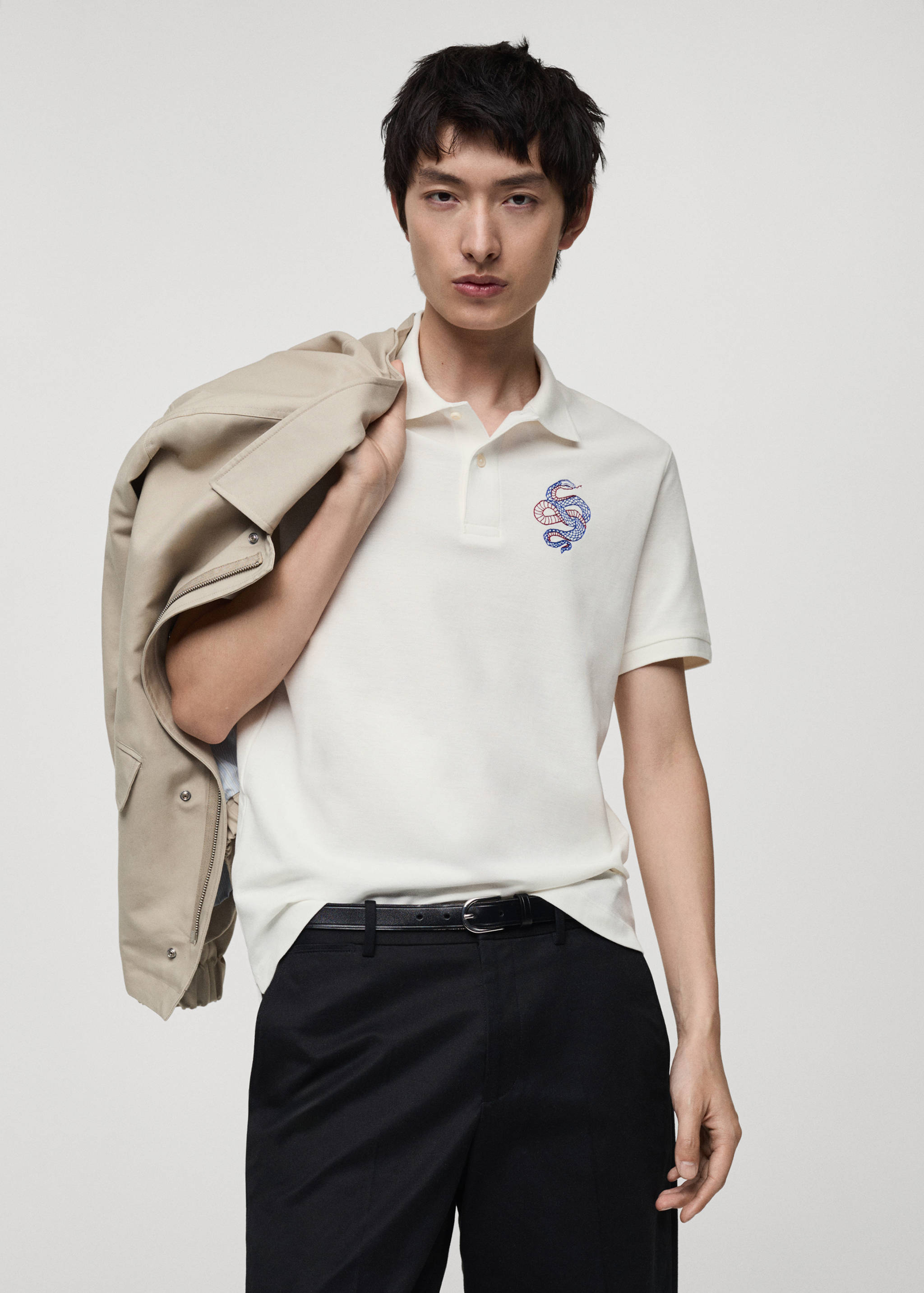 100% cotton polo shirt with embroidered graphic on the chest - Medium plane