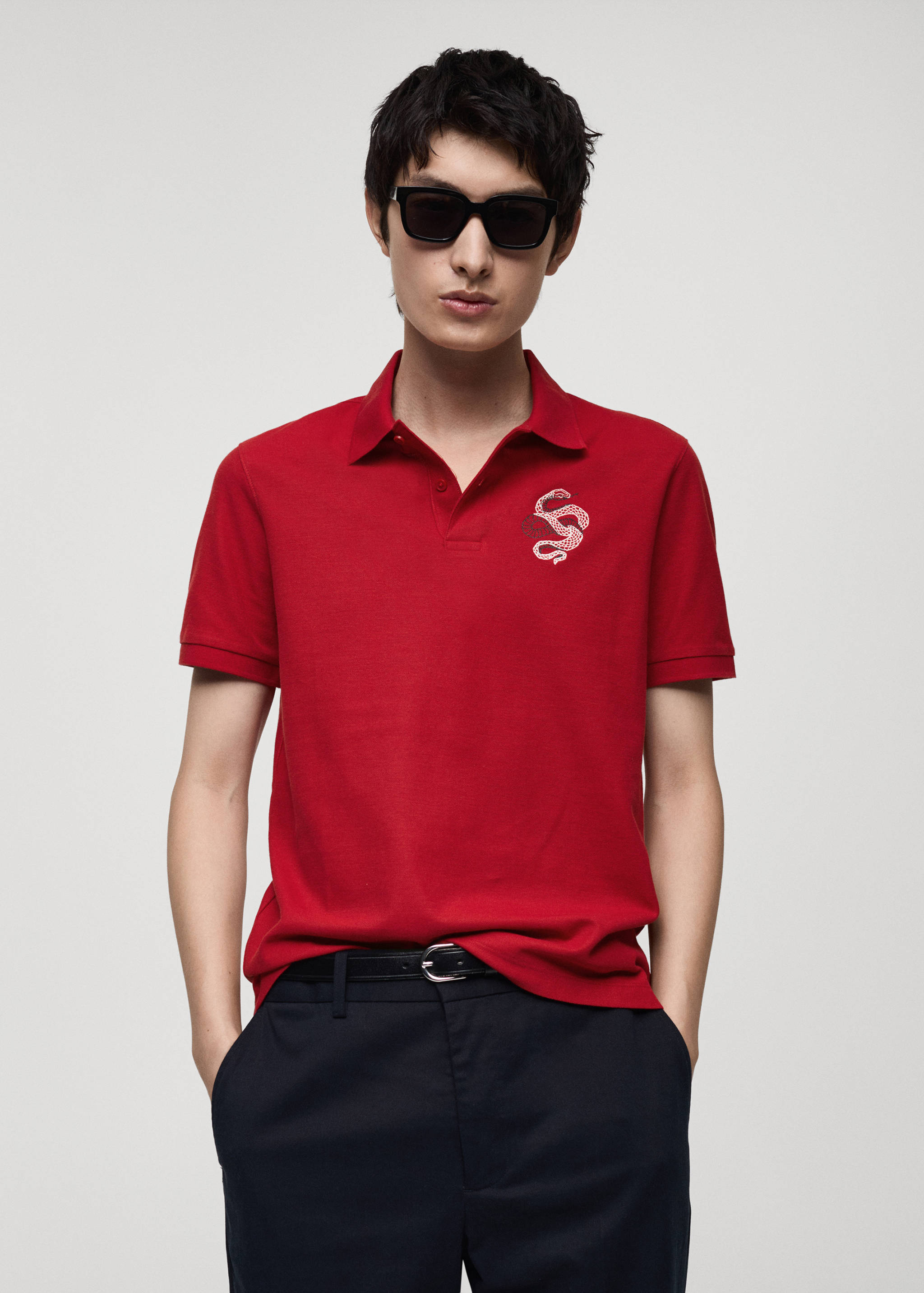 100% cotton polo shirt with embroidered graphic on the chest - Medium plane