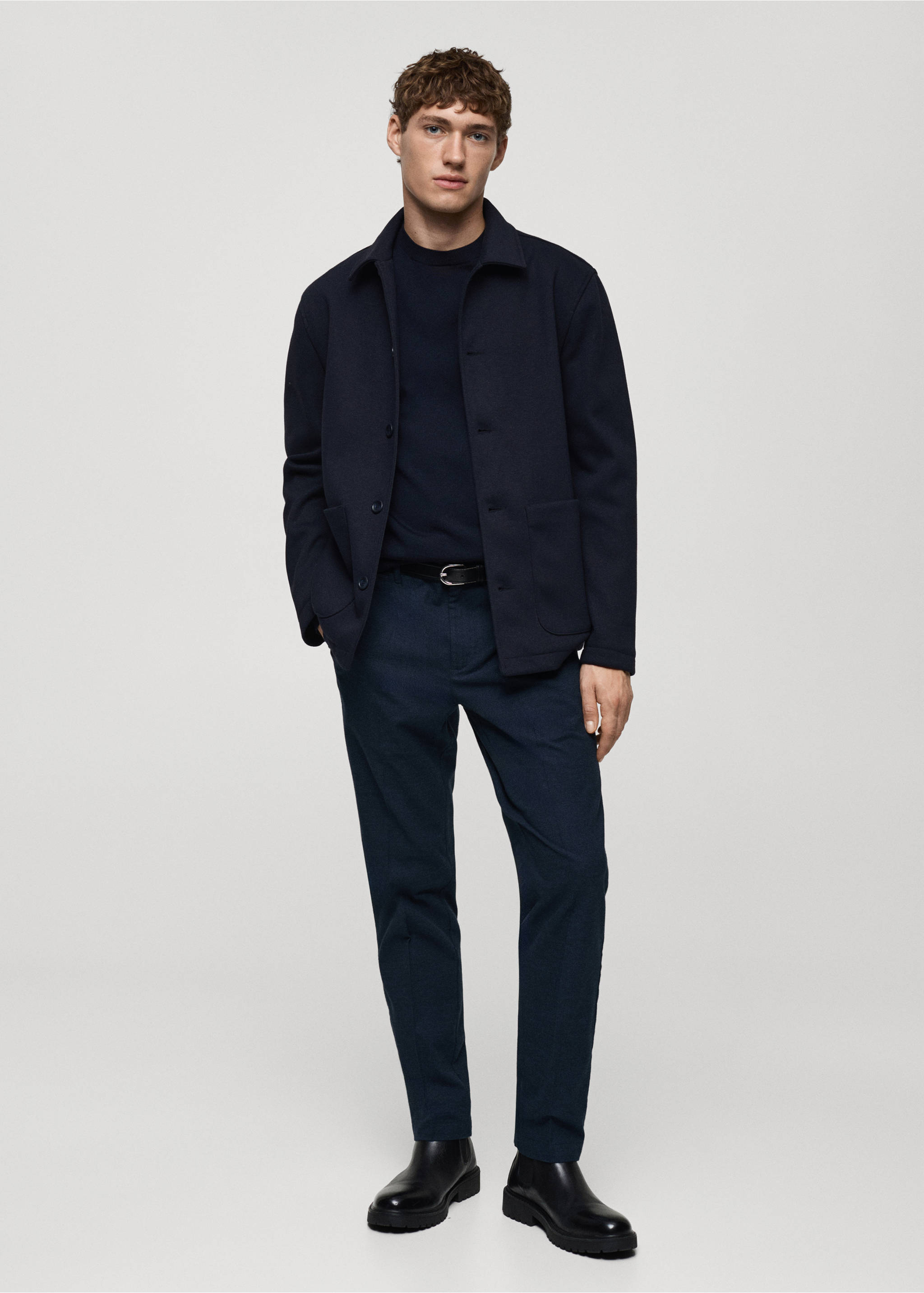 Flanellhose mit Mikro-Fischgrätmuster - Allgemeine Ansicht, Indigoblau. Ref: 87030254-00.