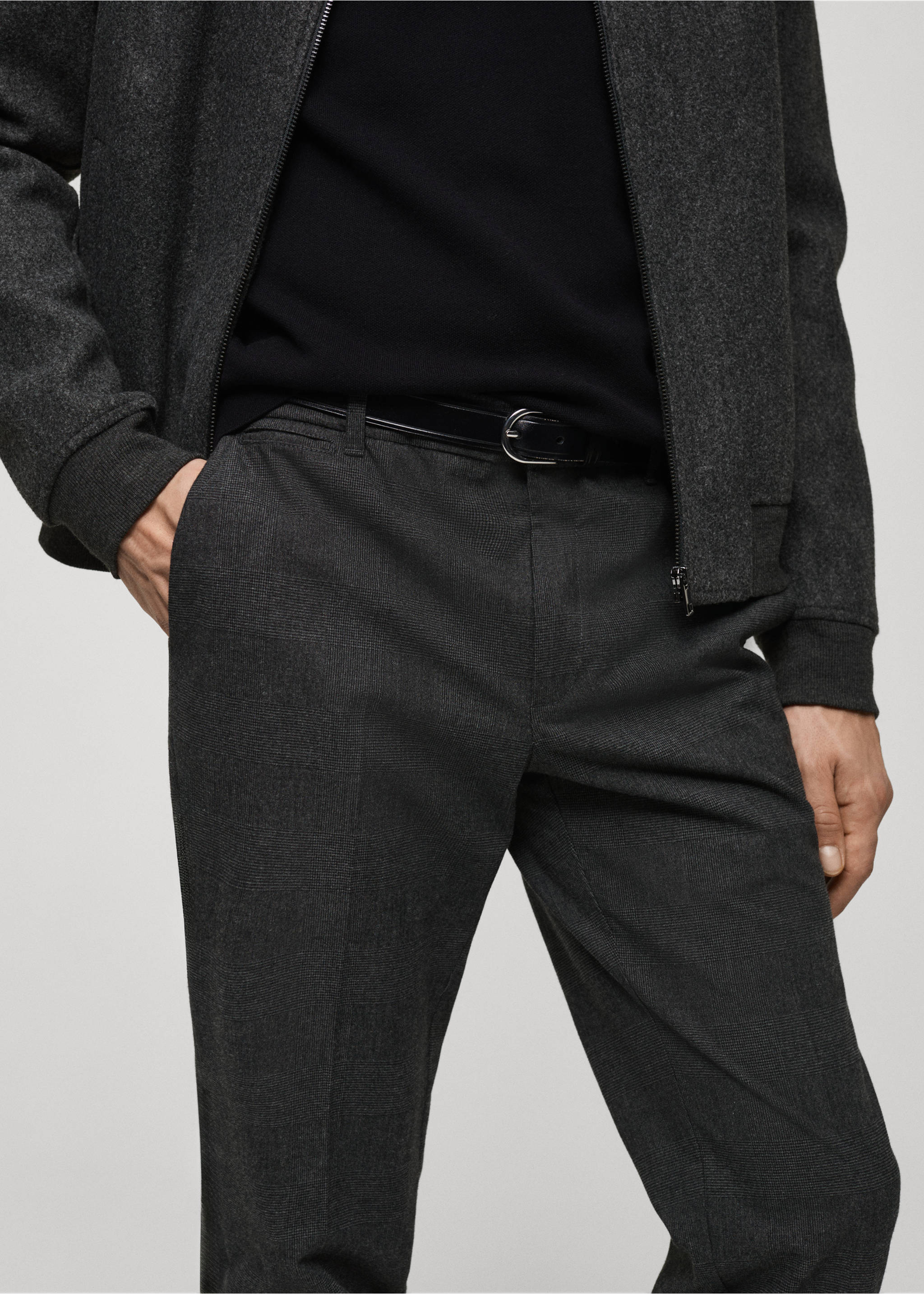 Prince of wales check flannel trousers - Details of the article 1, Grey. Ref: 87030255-00.