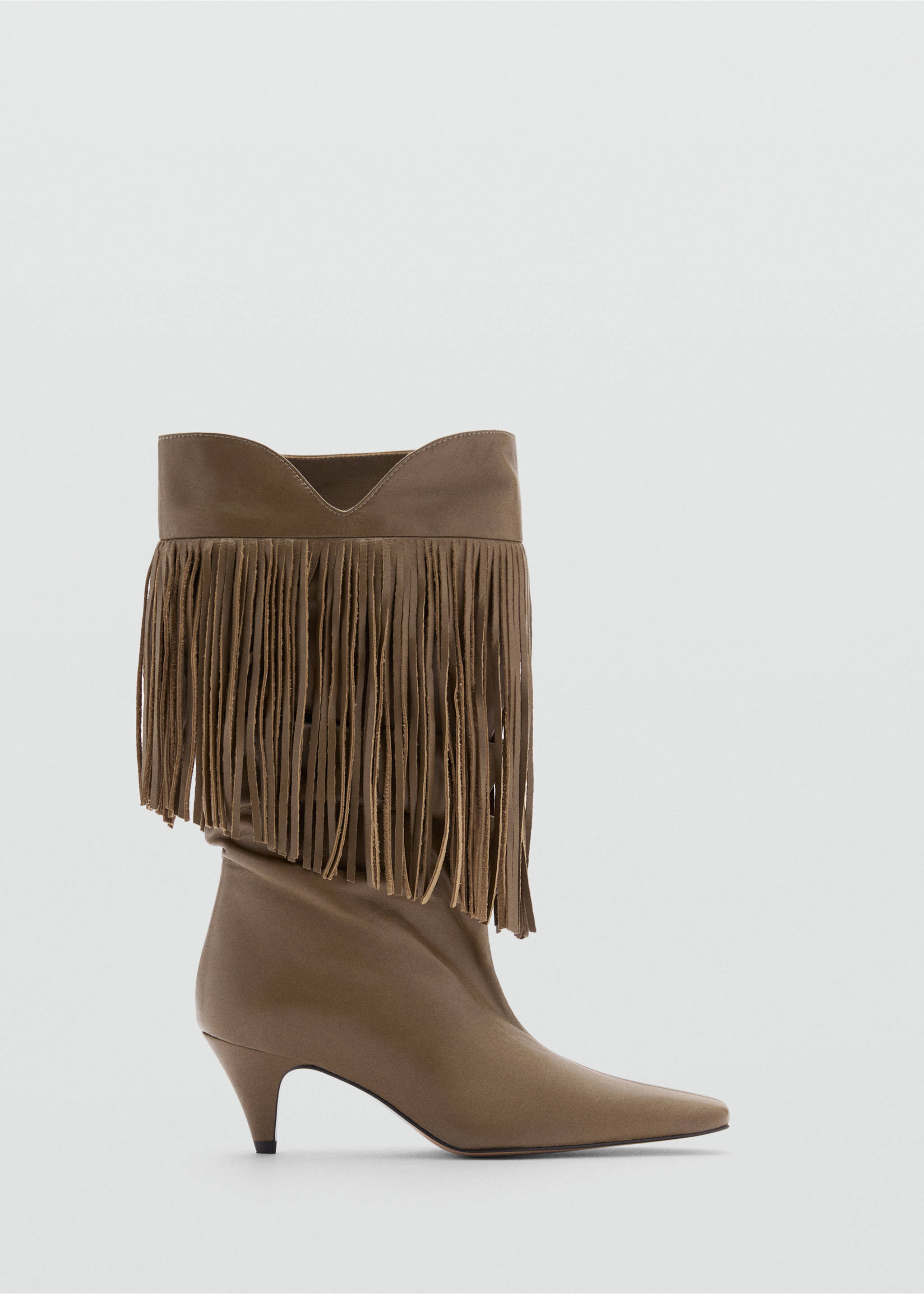 Botín piel tacón flecos - Artículo sin modelo, Khaki. Ref: 87030257-00.