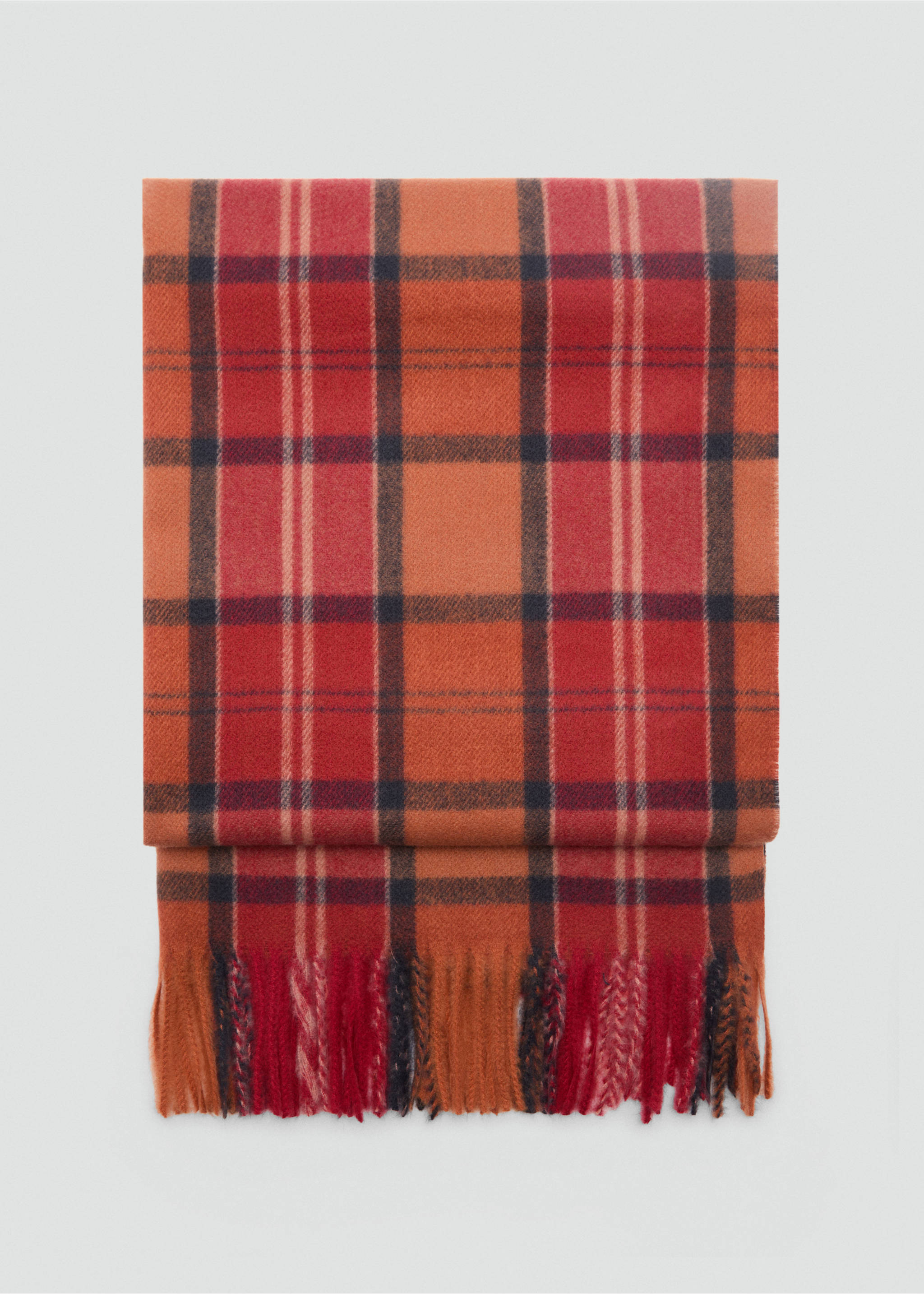 Check scarf with fringed ends - Article without model, Red. Ref: 87030259-00.