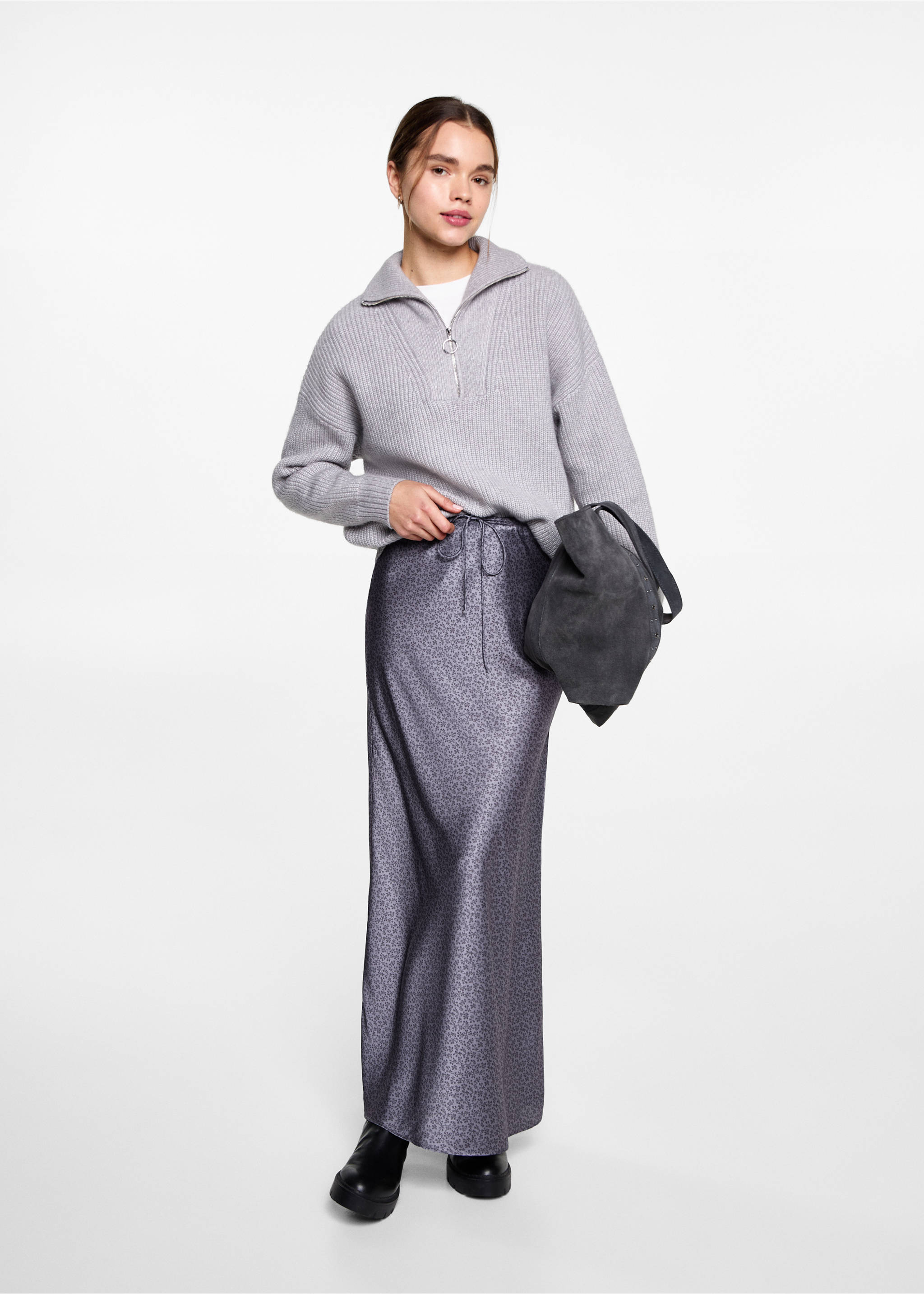 Printed satin skirt - General plane, Lilac. Ref: 87030265-00.