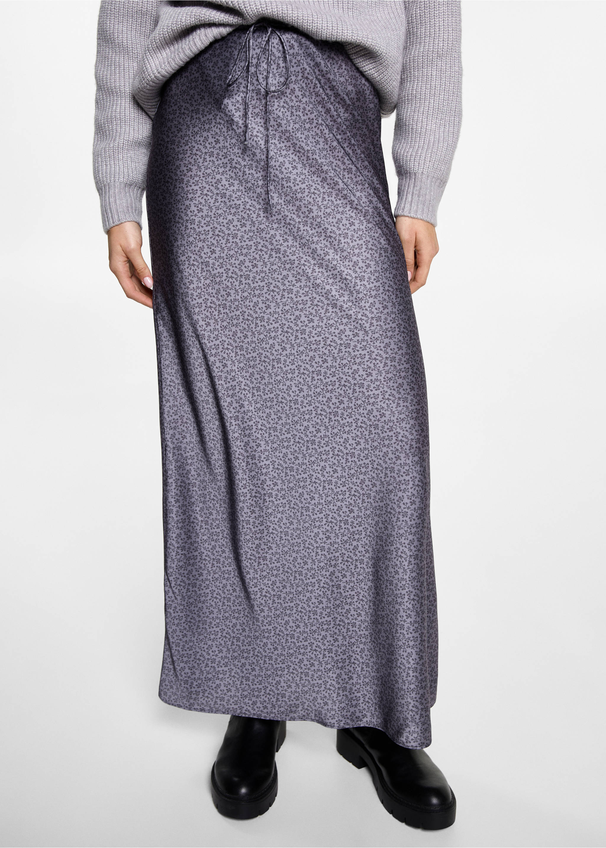 Printed satin skirt - Details of the article 6, Lilac. Ref: 87030265-00.