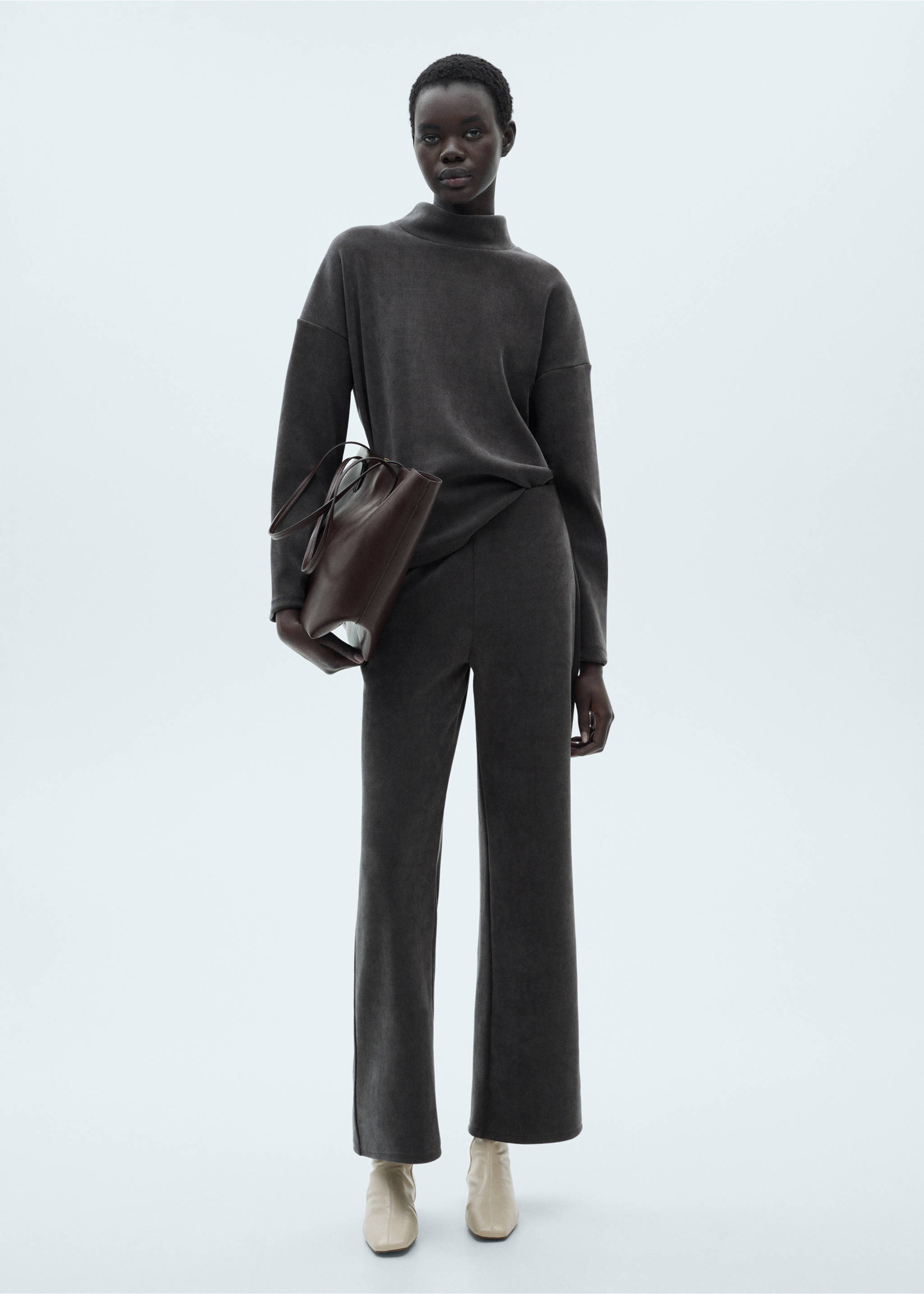 Corduroy sweatshirt with perkins neck - General plane, Dark Heather Grey. Ref: 87030351-00.
