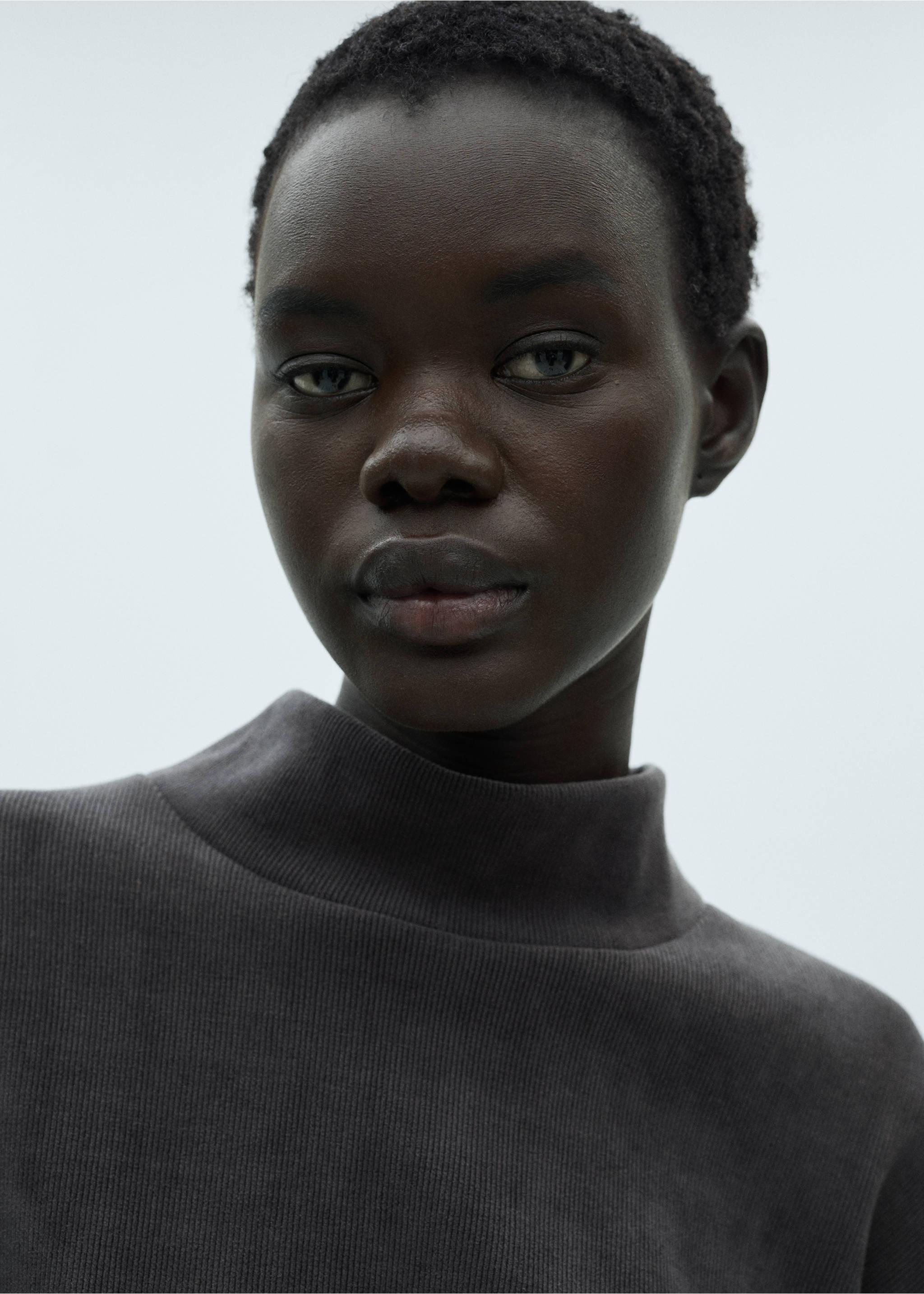 Corduroy sweatshirt with perkins neck - Details of the article 1, Dark Heather Grey. Ref: 87030351-00.
